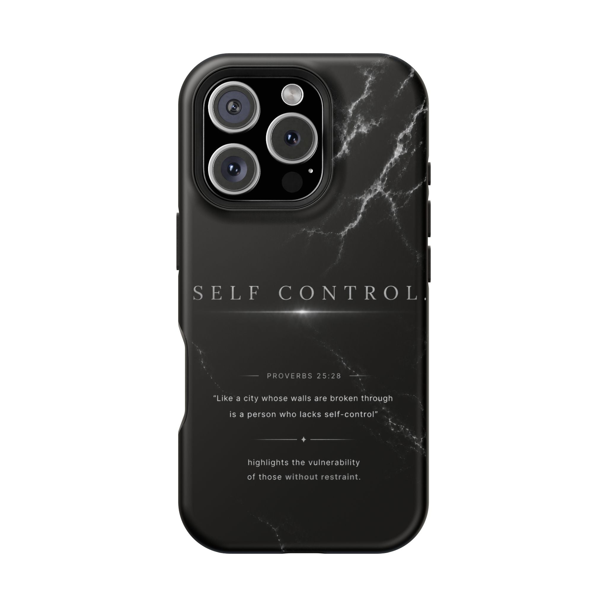 Phone Case for iPhone 17 / 16 / 15 / 14 Pro Max – Discipline | Black Marble Monochrome | MagSafe Compatible