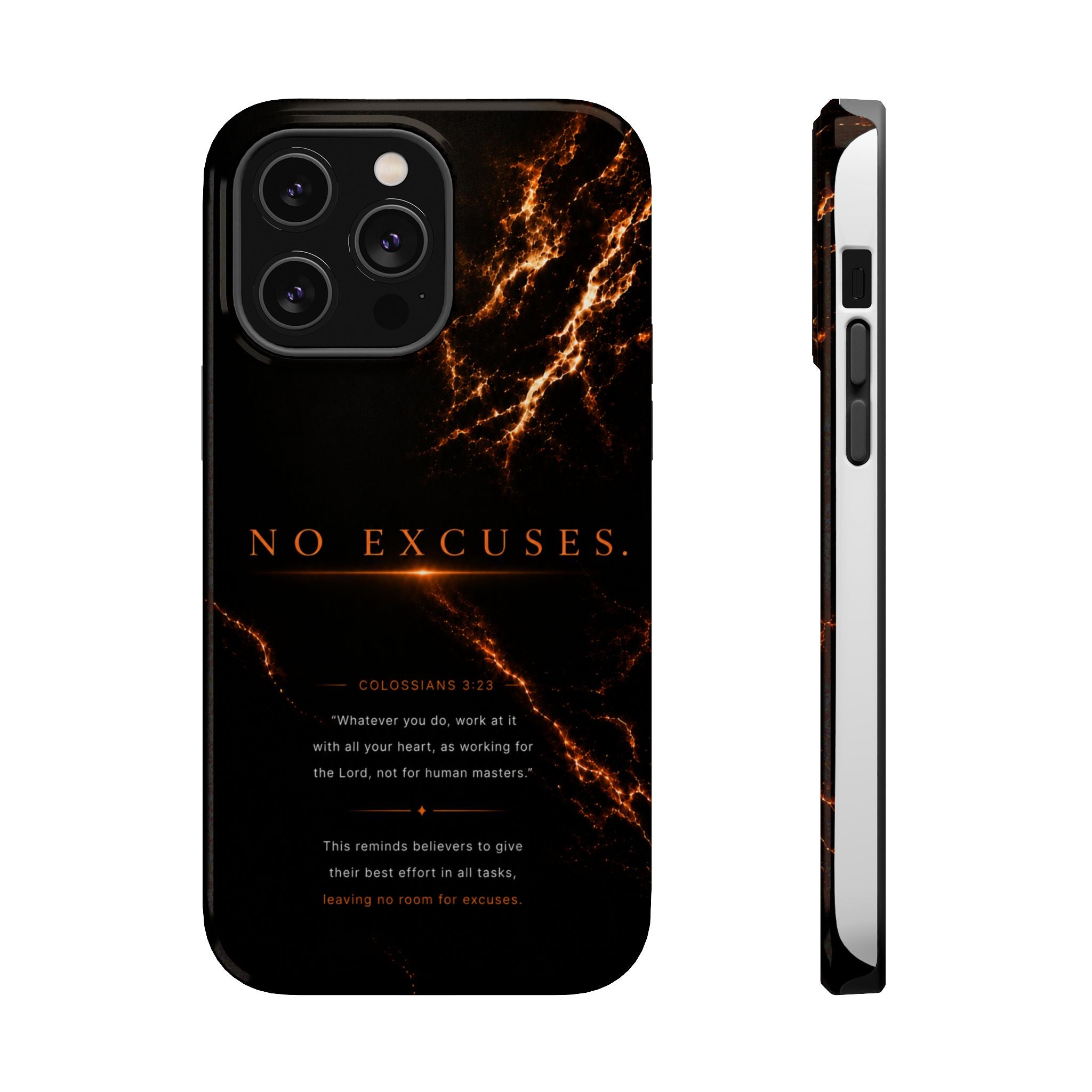 Phone Case for iPhone 17 / 16 / 15 / 14 Pro Max – Discipline | Black Marble Orange | MagSafe Compatible