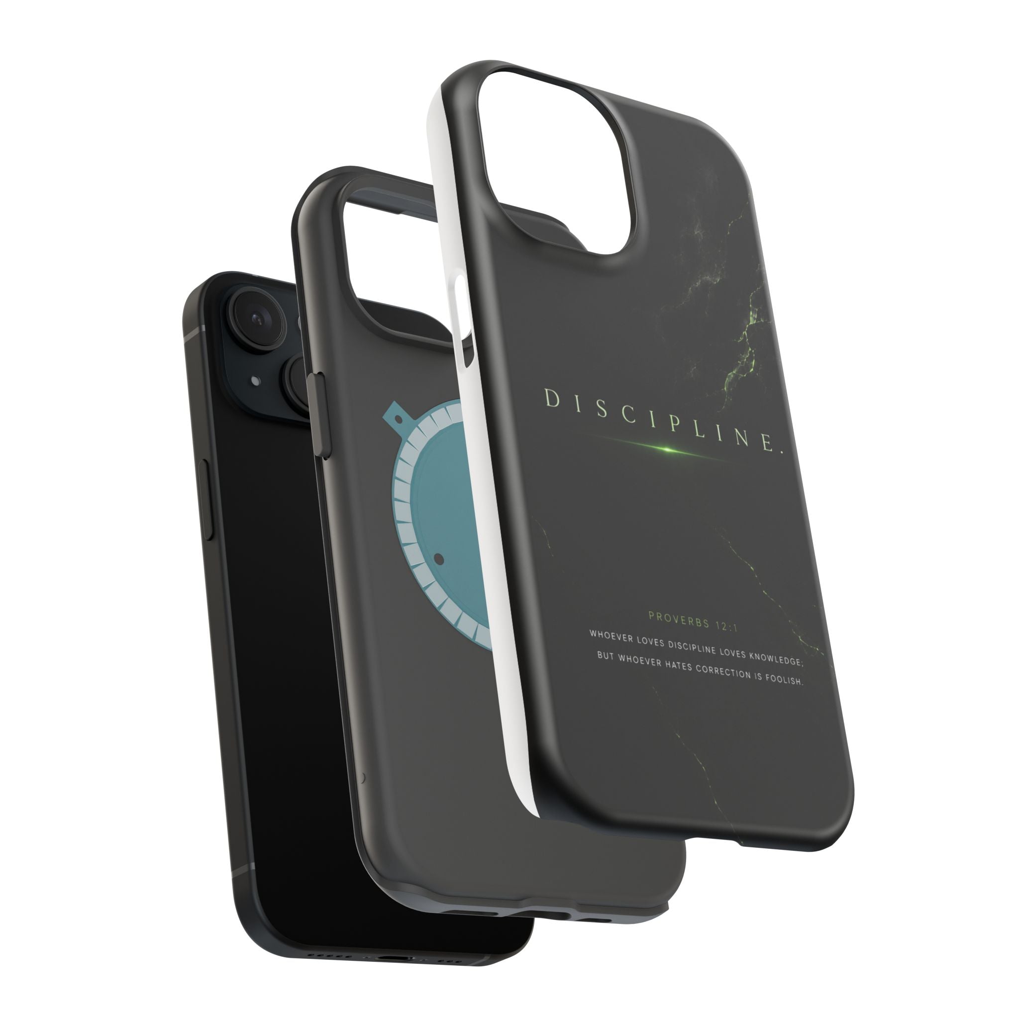 Phone Case for iPhone 17 / 16 / 15 / 14 Pro Max – Discipline | Black Marble Emerald Green | MagSafe Compatible