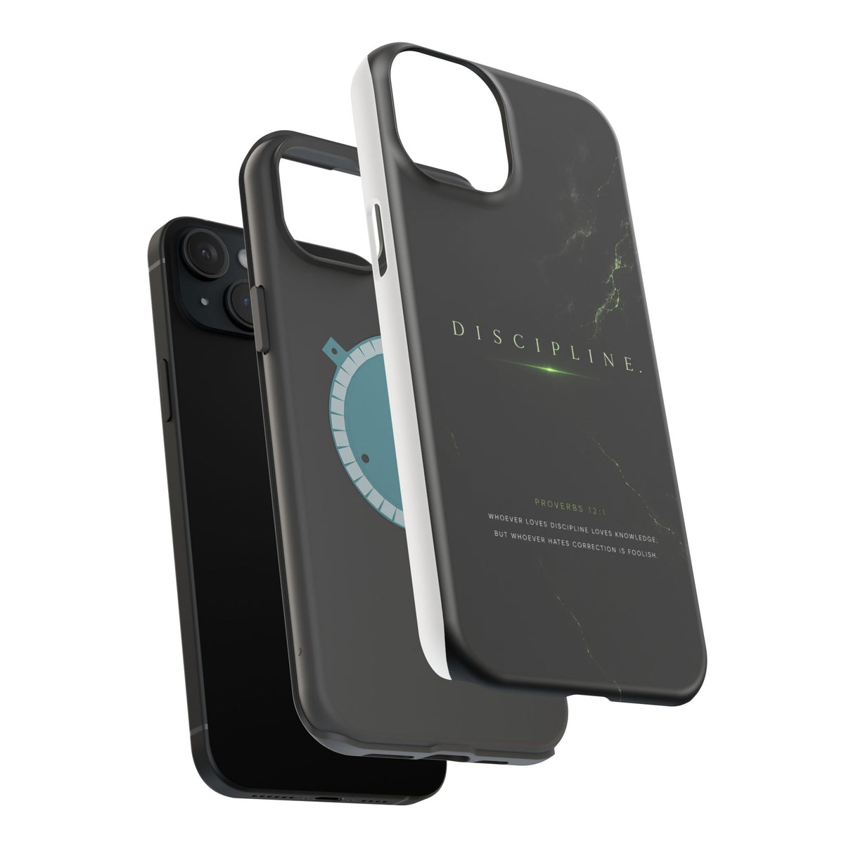Phone Case for iPhone 17 / 16 / 15 / 14 Pro Max – Discipline | Black Marble Emerald Green | MagSafe Compatible