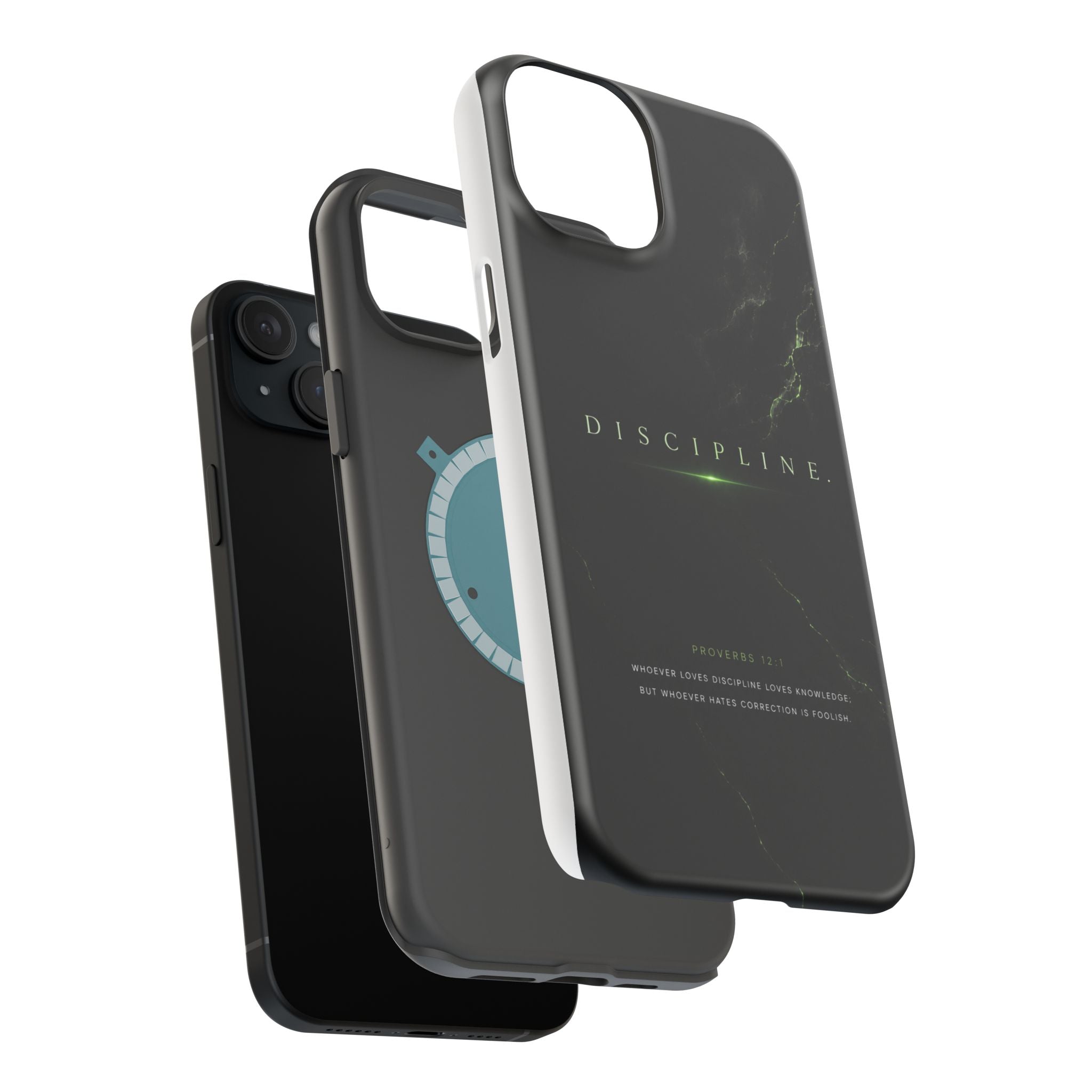 Phone Case for iPhone 17 / 16 / 15 / 14 Pro Max – Discipline | Black Marble Emerald Green | MagSafe Compatible