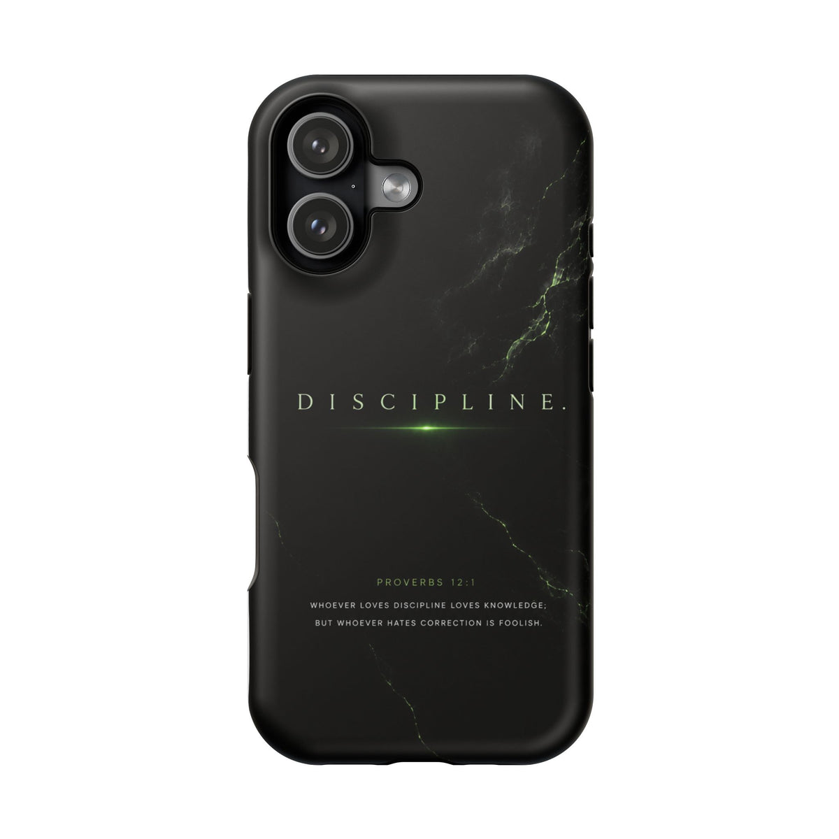 Phone Case for iPhone 17 / 16 / 15 / 14 Pro Max – Discipline | Black Marble Emerald Green | MagSafe Compatible