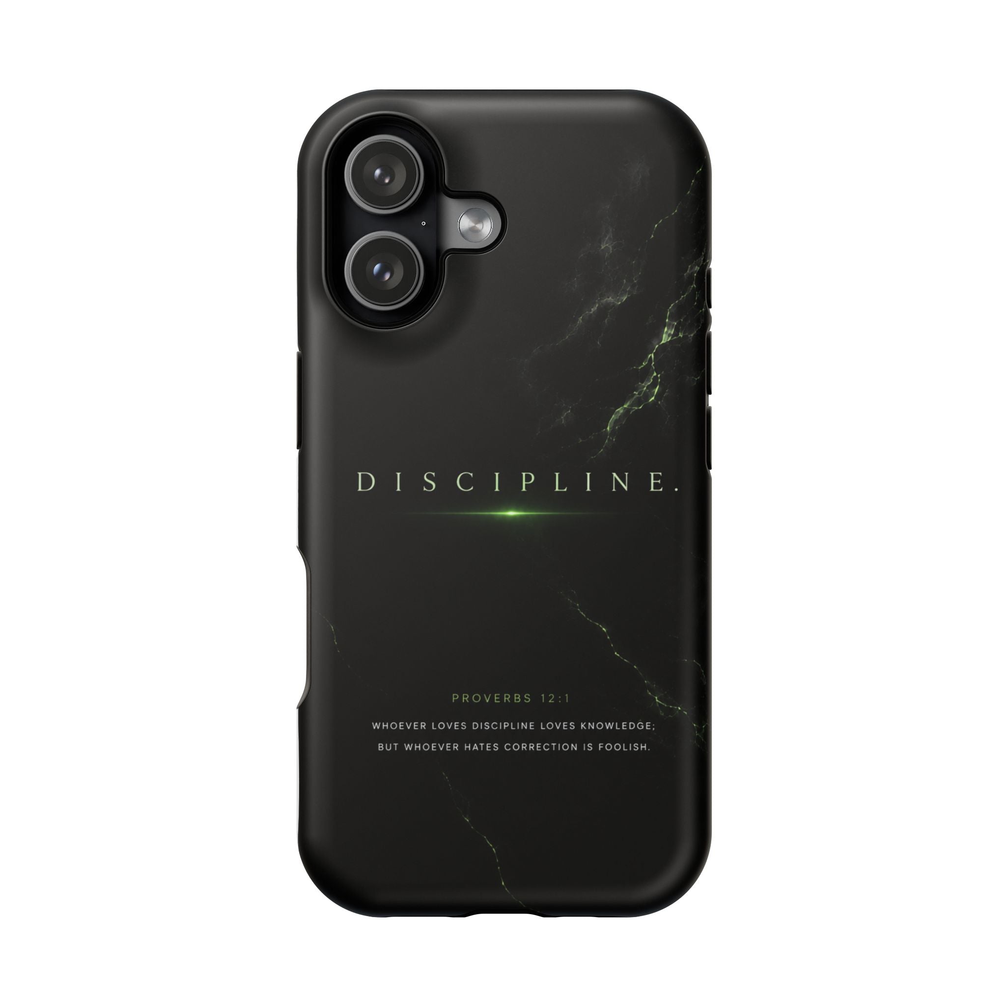 Phone Case for iPhone 17 / 16 / 15 / 14 Pro Max – Discipline | Black Marble Emerald Green | MagSafe Compatible