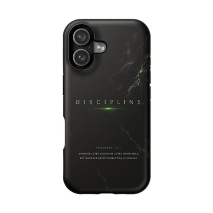 Phone Case for iPhone 17 / 16 / 15 / 14 Pro Max – Discipline | Black Marble Emerald Green | MagSafe Compatible