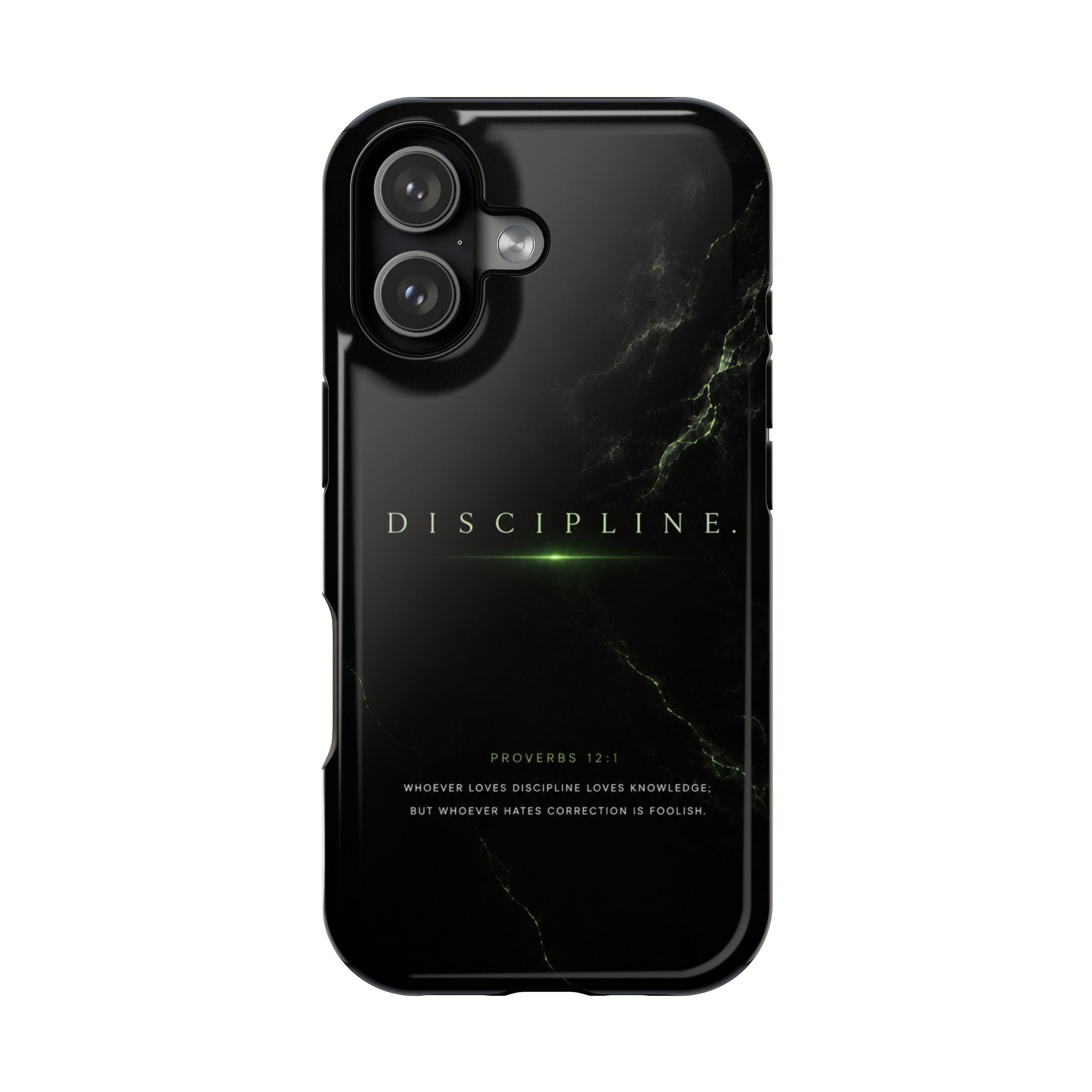 Phone Case for iPhone 17 / 16 / 15 / 14 Pro Max – Discipline | Black Marble Emerald Green | MagSafe Compatible