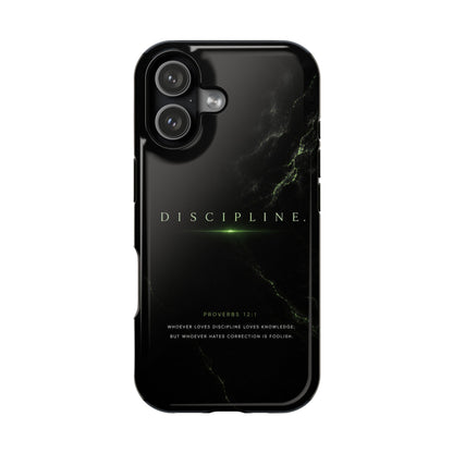 Phone Case for iPhone 17 / 16 / 15 / 14 Pro Max – Discipline | Black Marble Emerald Green | MagSafe Compatible