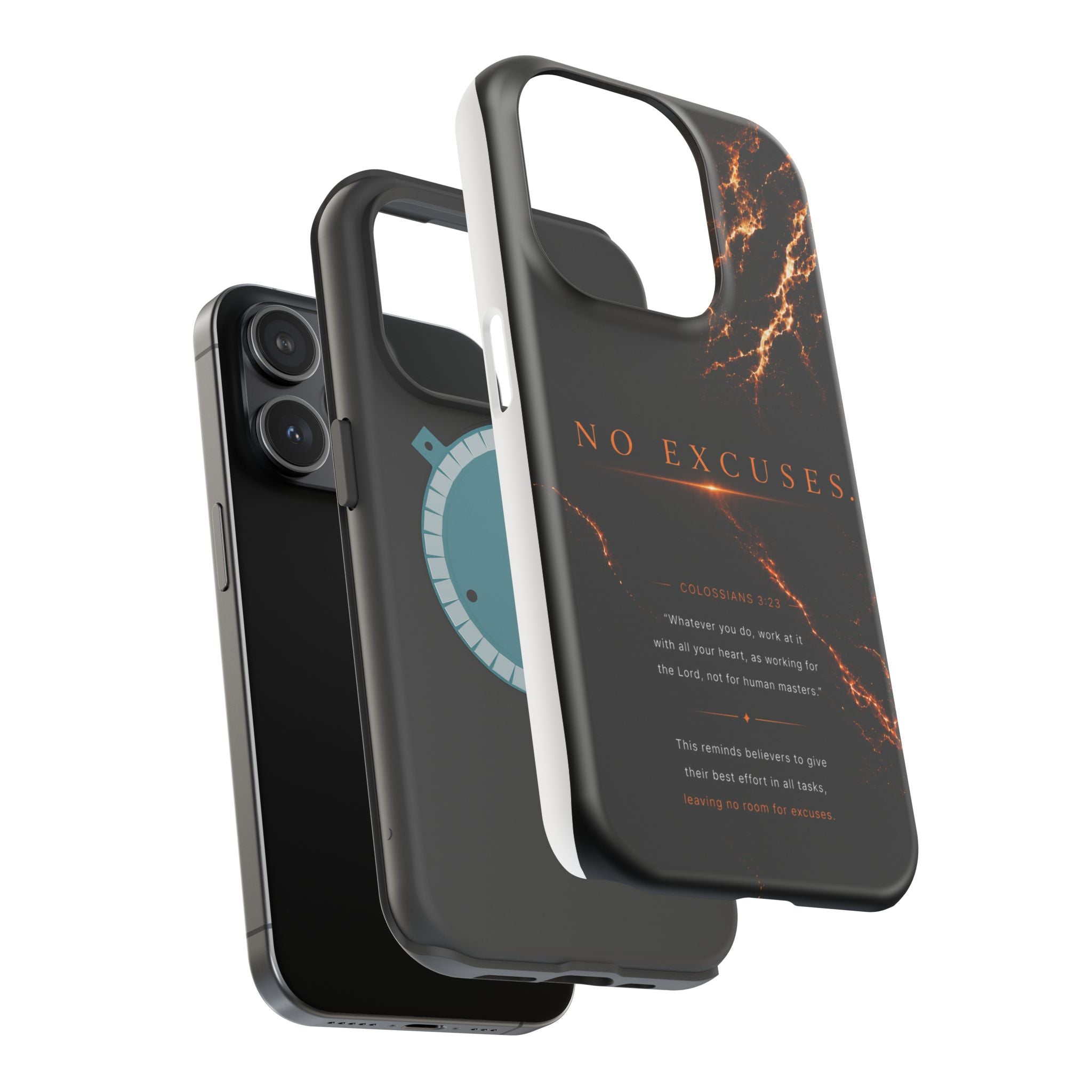 Phone Case for iPhone 17 / 16 / 15 / 14 Pro Max – Discipline | Black Marble Orange | MagSafe Compatible
