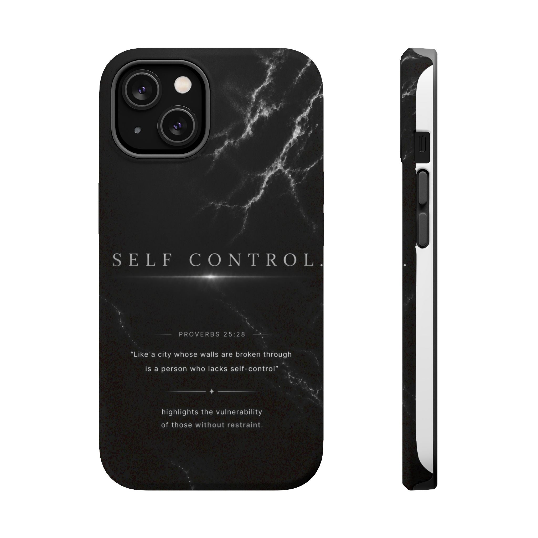 Phone Case for iPhone 17 / 16 / 15 / 14 Pro Max – Discipline | Black Marble Monochrome | MagSafe Compatible