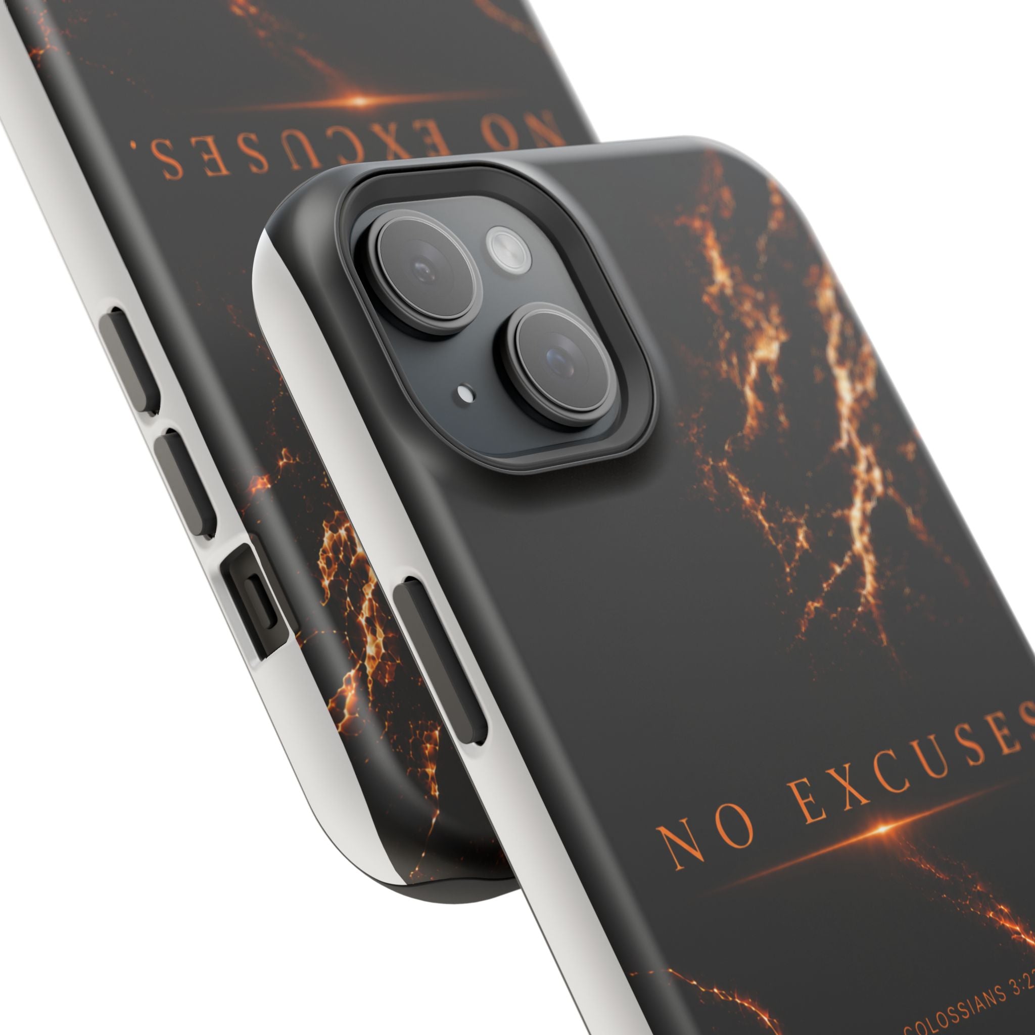 Phone Case for iPhone 17 / 16 / 15 / 14 Pro Max – Discipline | Black Marble Orange | MagSafe Compatible