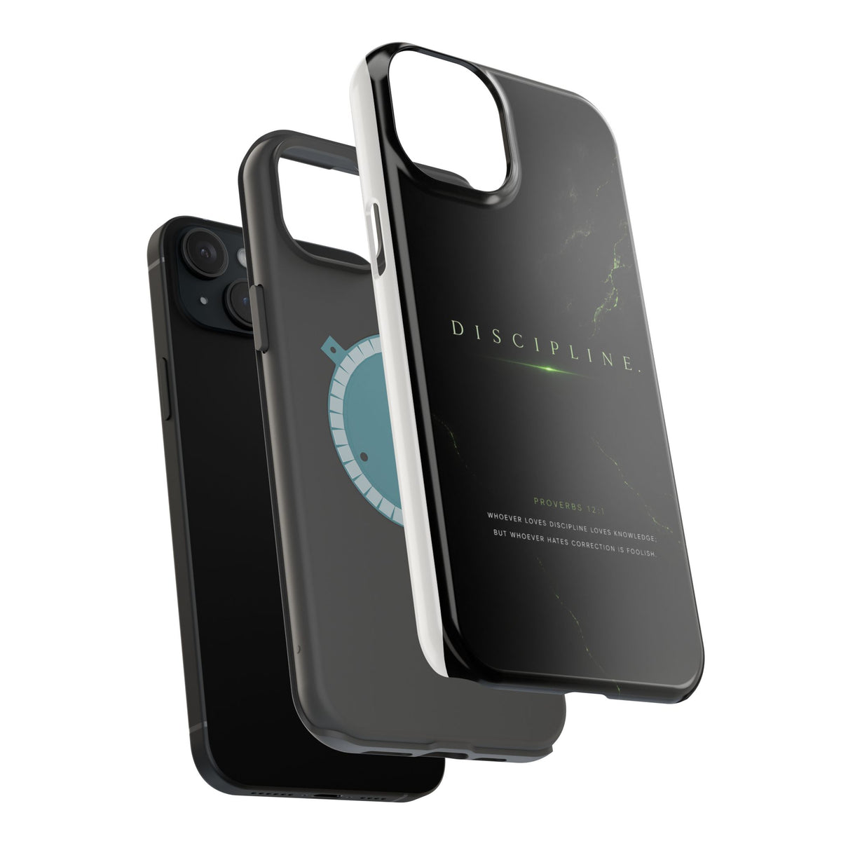 Phone Case for iPhone 17 / 16 / 15 / 14 Pro Max – Discipline | Black Marble Emerald Green | MagSafe Compatible