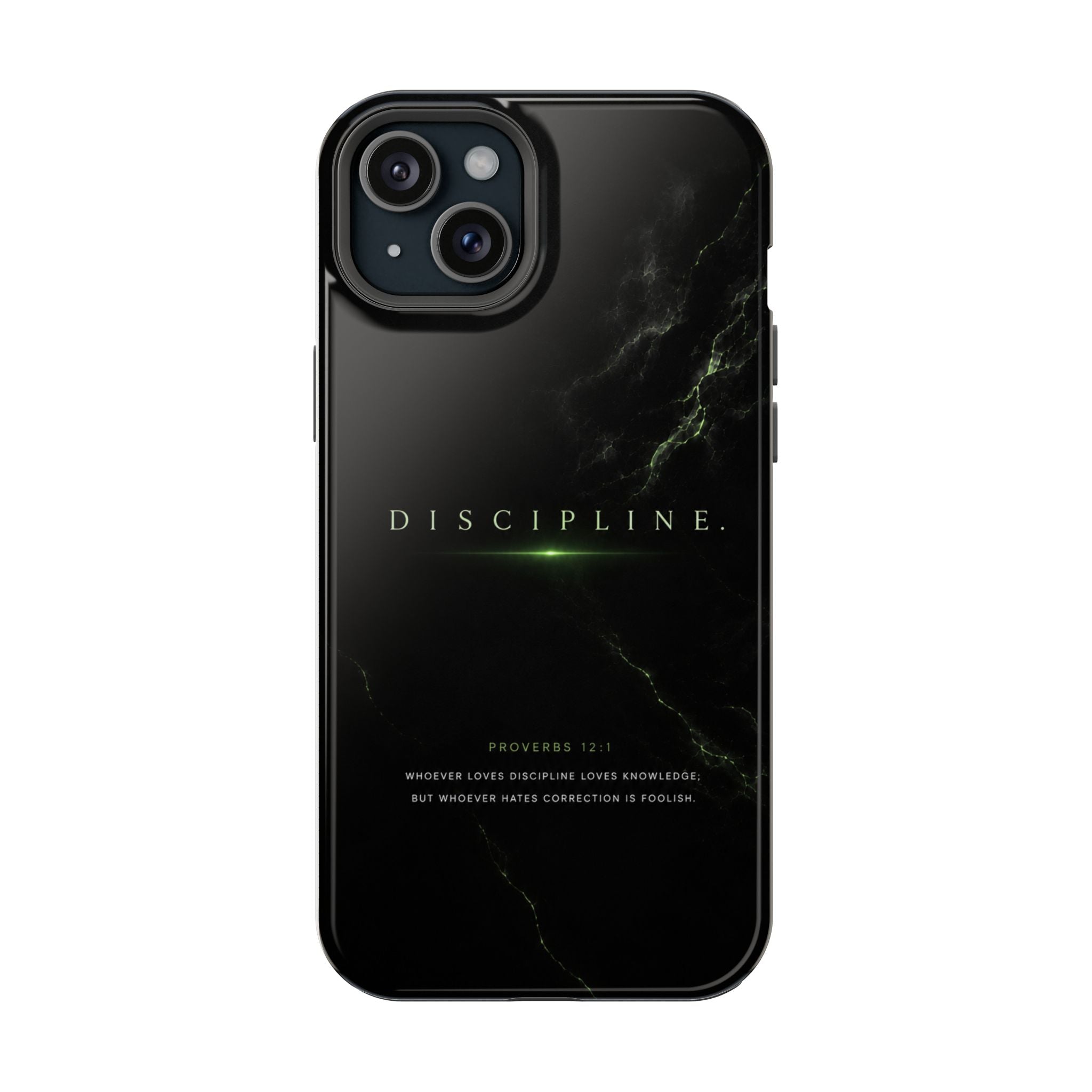 Phone Case for iPhone 17 / 16 / 15 / 14 Pro Max – Discipline | Black Marble Emerald Green | MagSafe Compatible