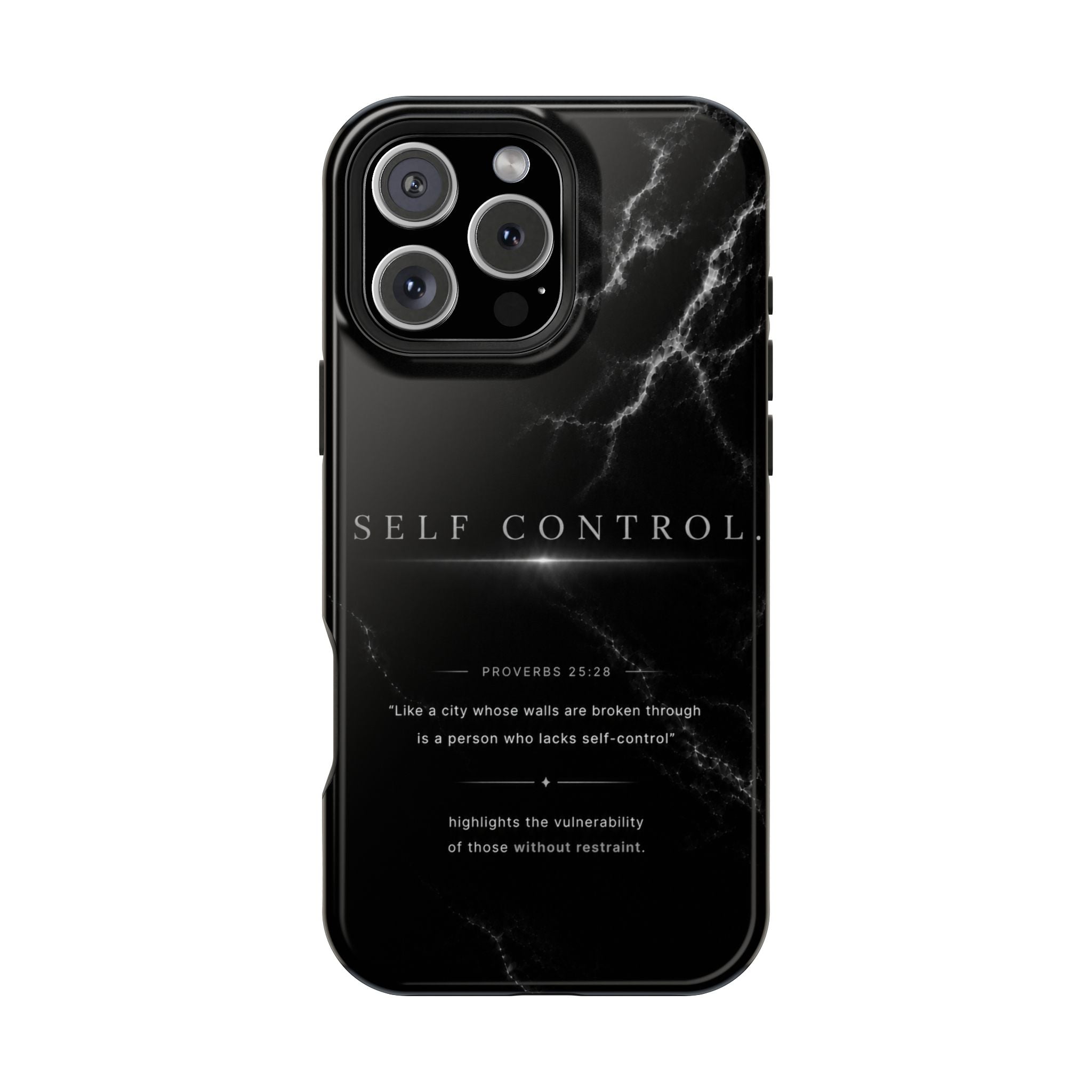 Phone Case for iPhone 17 / 16 / 15 / 14 Pro Max – Discipline | Black Marble Monochrome | MagSafe Compatible