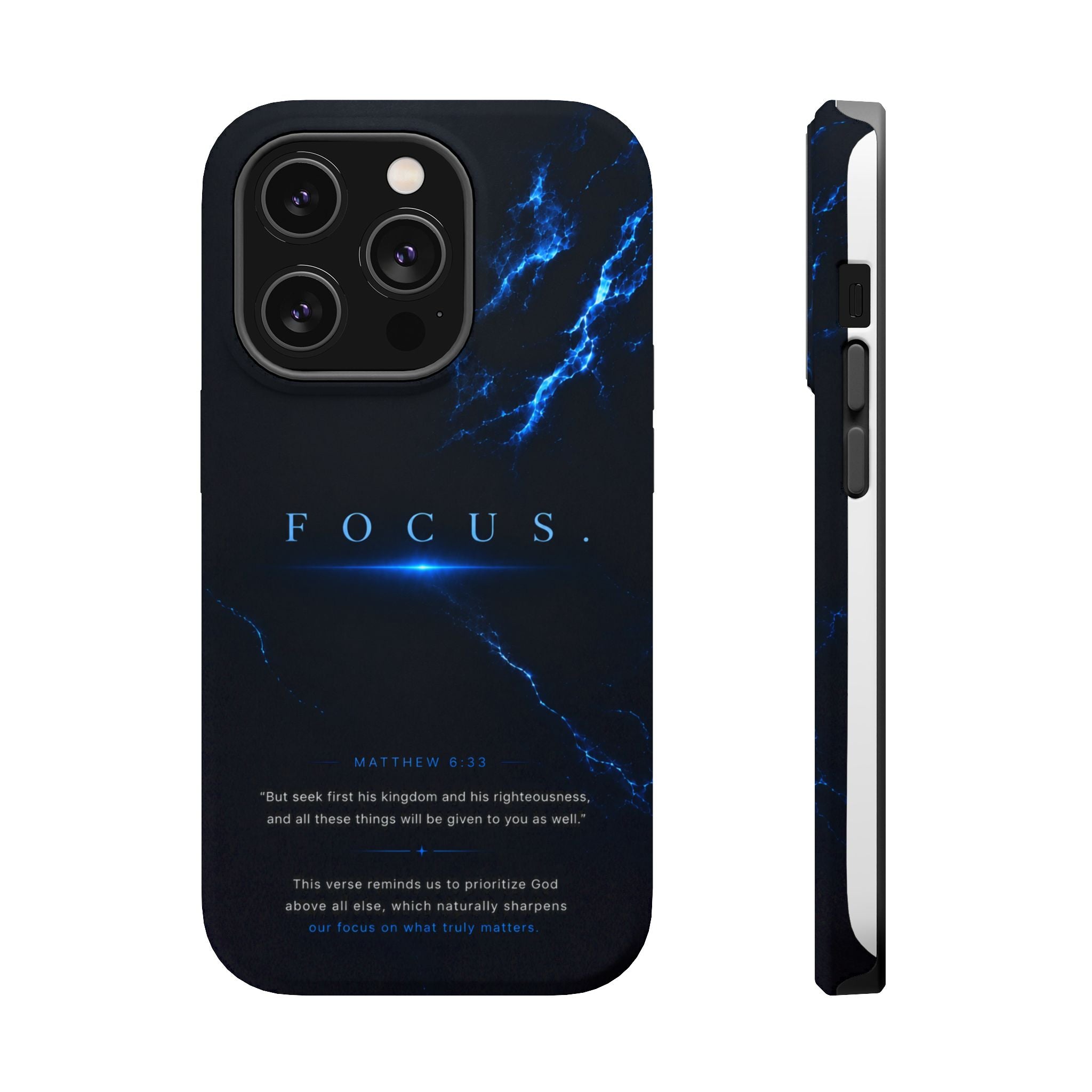 Phone Case for iPhone 17 / 16 / 15 / 14 Pro Max – Discipline | Black Marble Deep Blue | MagSafe Compatible