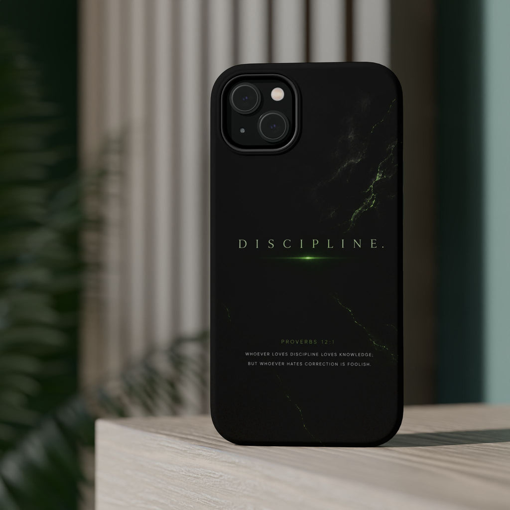 Phone Case for iPhone 17 / 16 / 15 / 14 Pro Max – Discipline | Black Marble Emerald Green | MagSafe Compatible