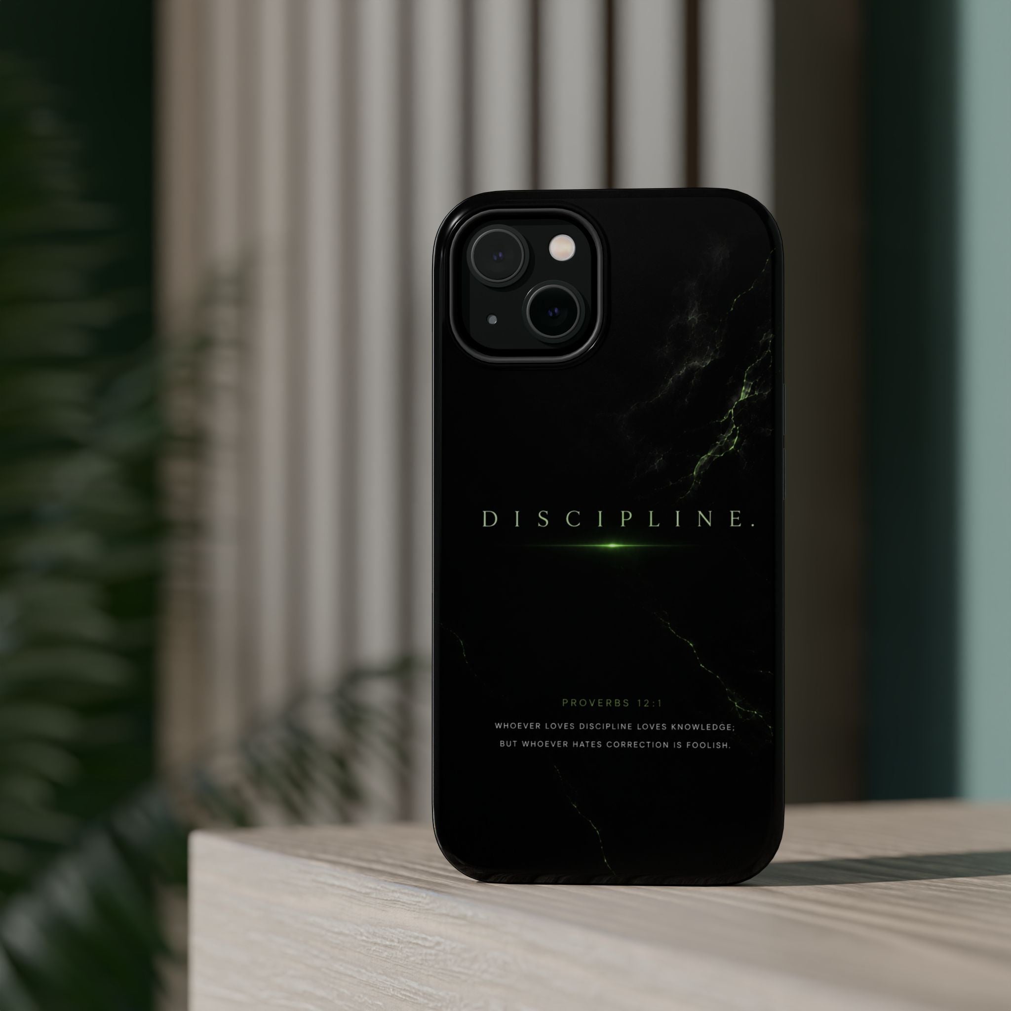 Phone Case for iPhone 17 / 16 / 15 / 14 Pro Max – Discipline | Black Marble Emerald Green | MagSafe Compatible