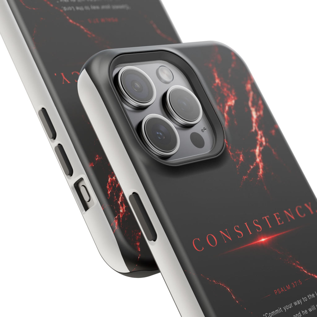 Phone Case for iPhone 17 / 16 / 15 / 14 Pro Max – Discipline | Black Marble Dark Red | MagSafe Compatible