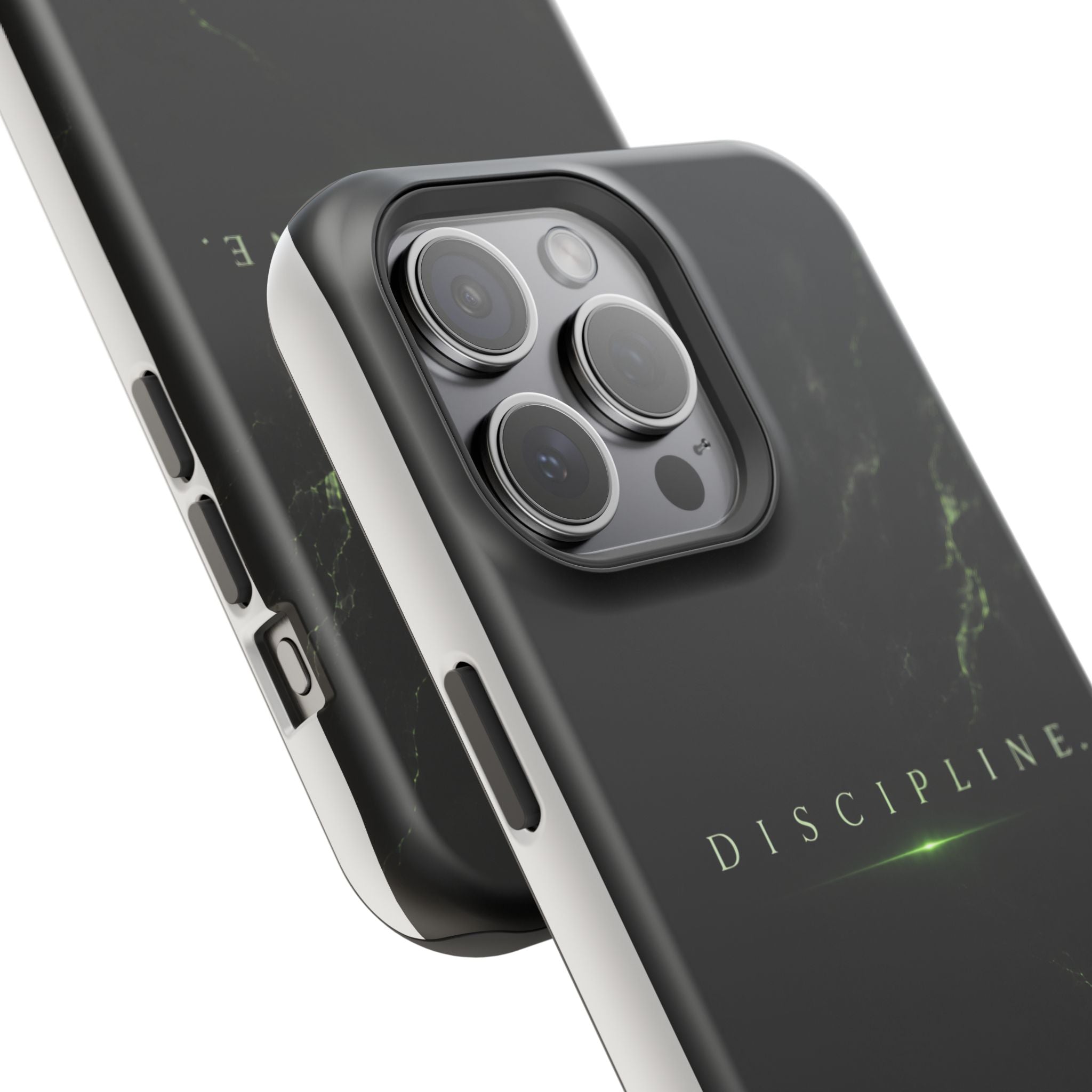 Phone Case for iPhone 17 / 16 / 15 / 14 Pro Max – Discipline | Black Marble Emerald Green | MagSafe Compatible