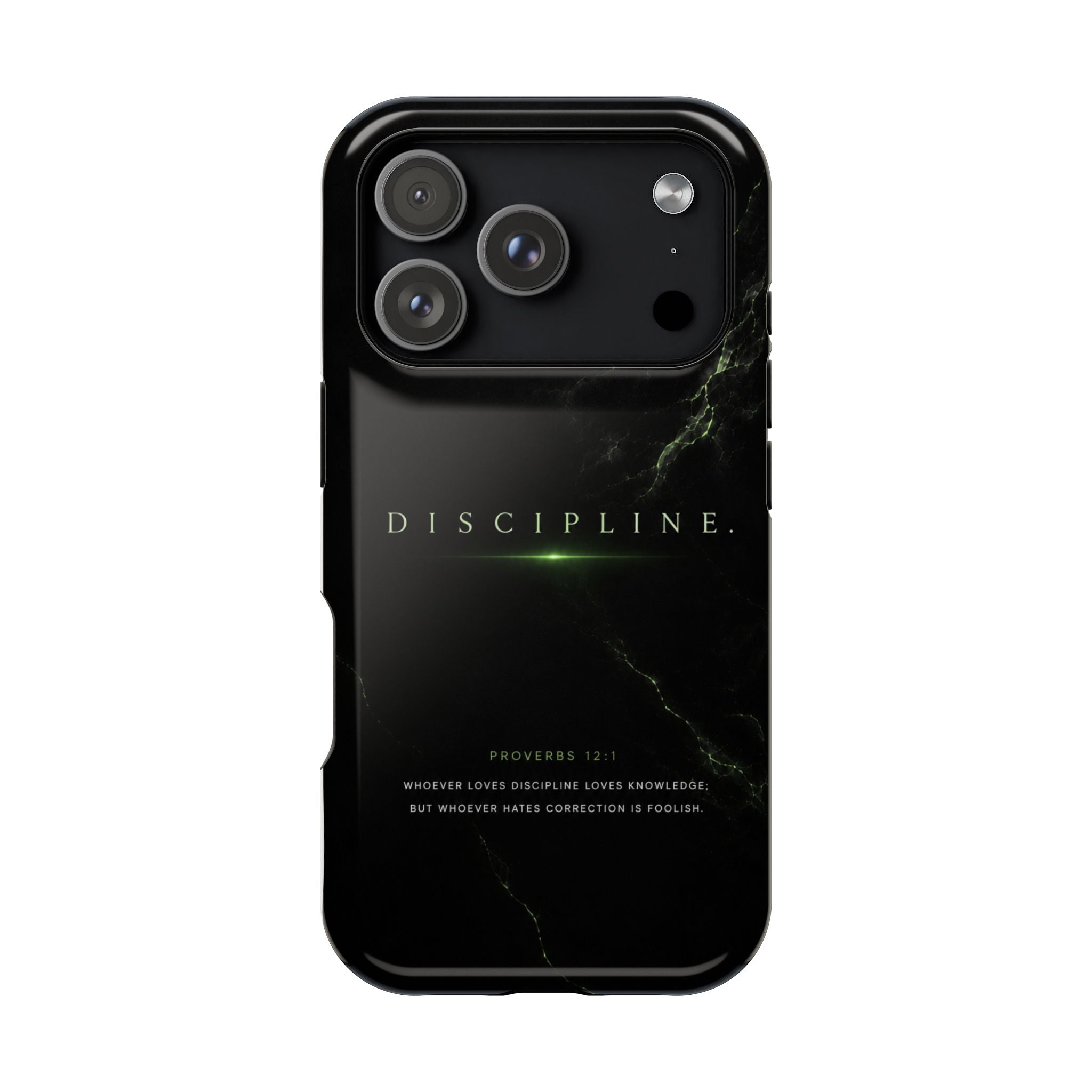 Phone Case for iPhone 17 / 16 / 15 / 14 Pro Max – Discipline | Black Marble Emerald Green | MagSafe Compatible