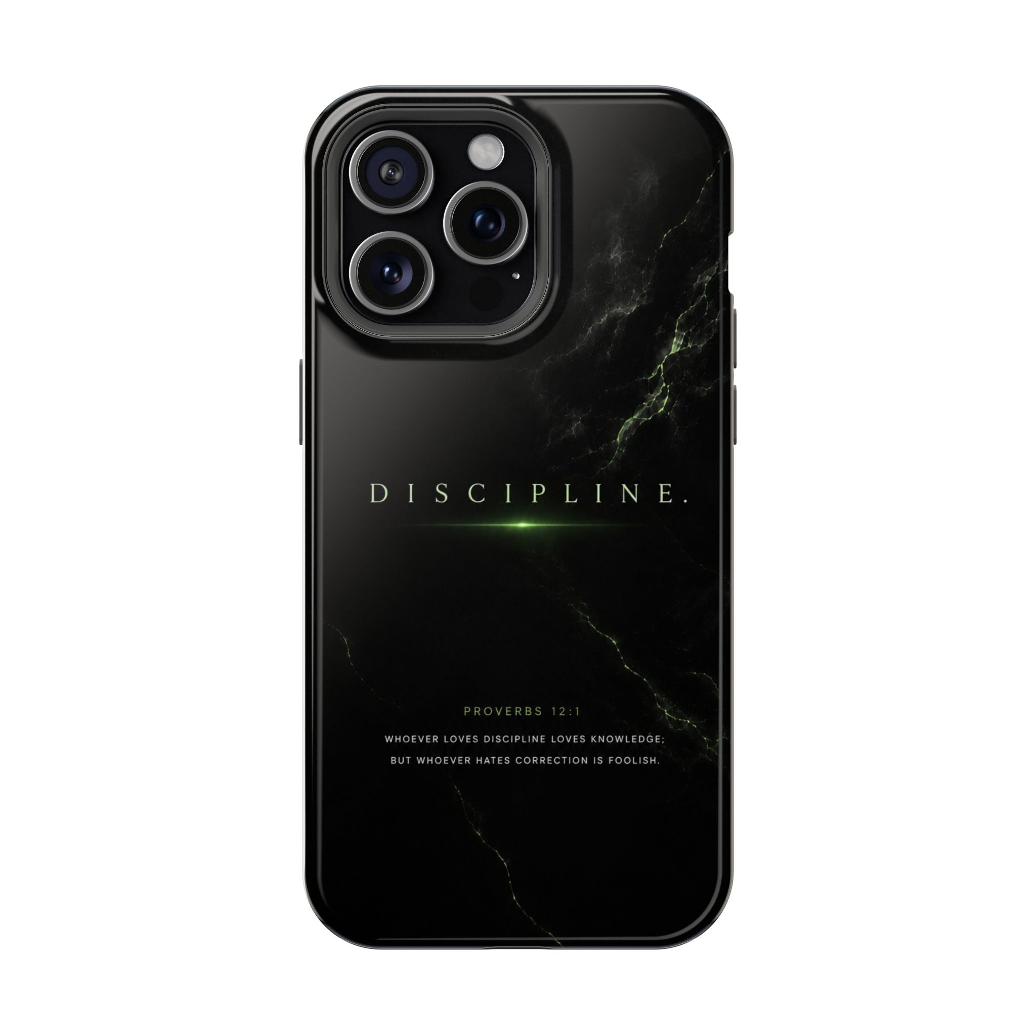 Phone Case for iPhone 17 / 16 / 15 / 14 Pro Max – Discipline | Black Marble Emerald Green | MagSafe Compatible