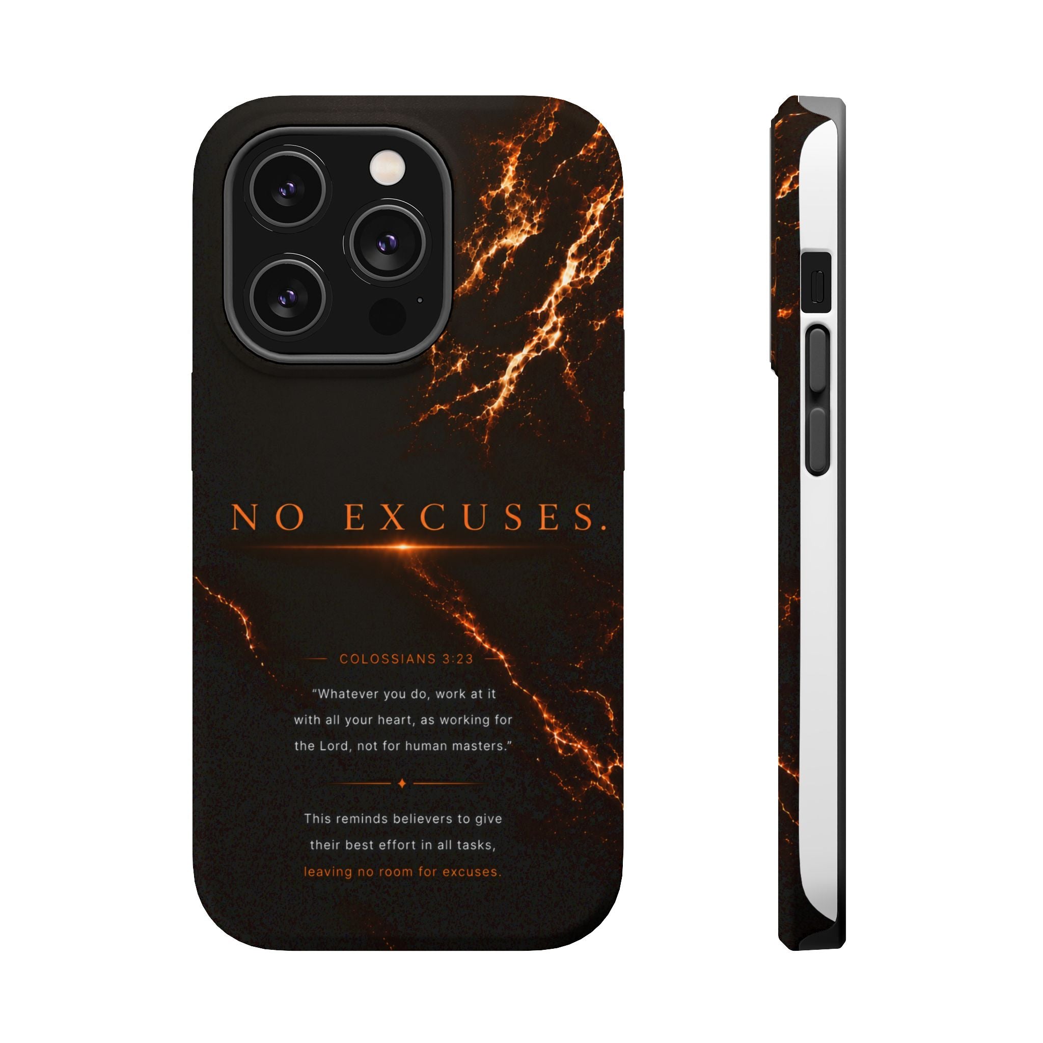 Phone Case for iPhone 17 / 16 / 15 / 14 Pro Max – Discipline | Black Marble Orange | MagSafe Compatible