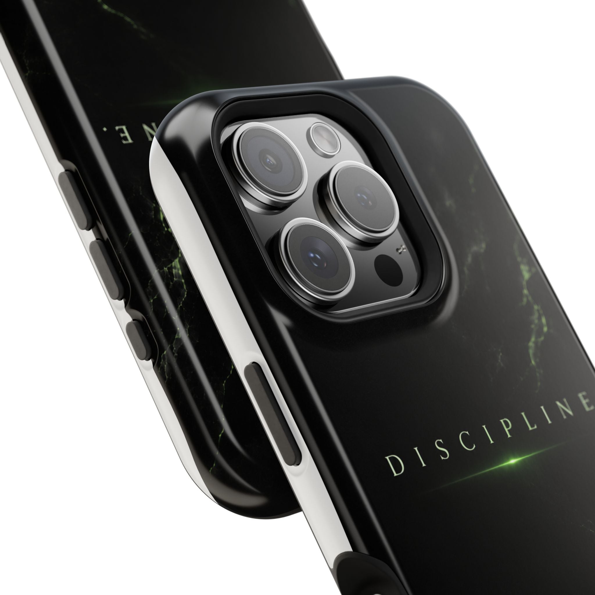 Phone Case for iPhone 17 / 16 / 15 / 14 Pro Max – Discipline | Black Marble Emerald Green | MagSafe Compatible