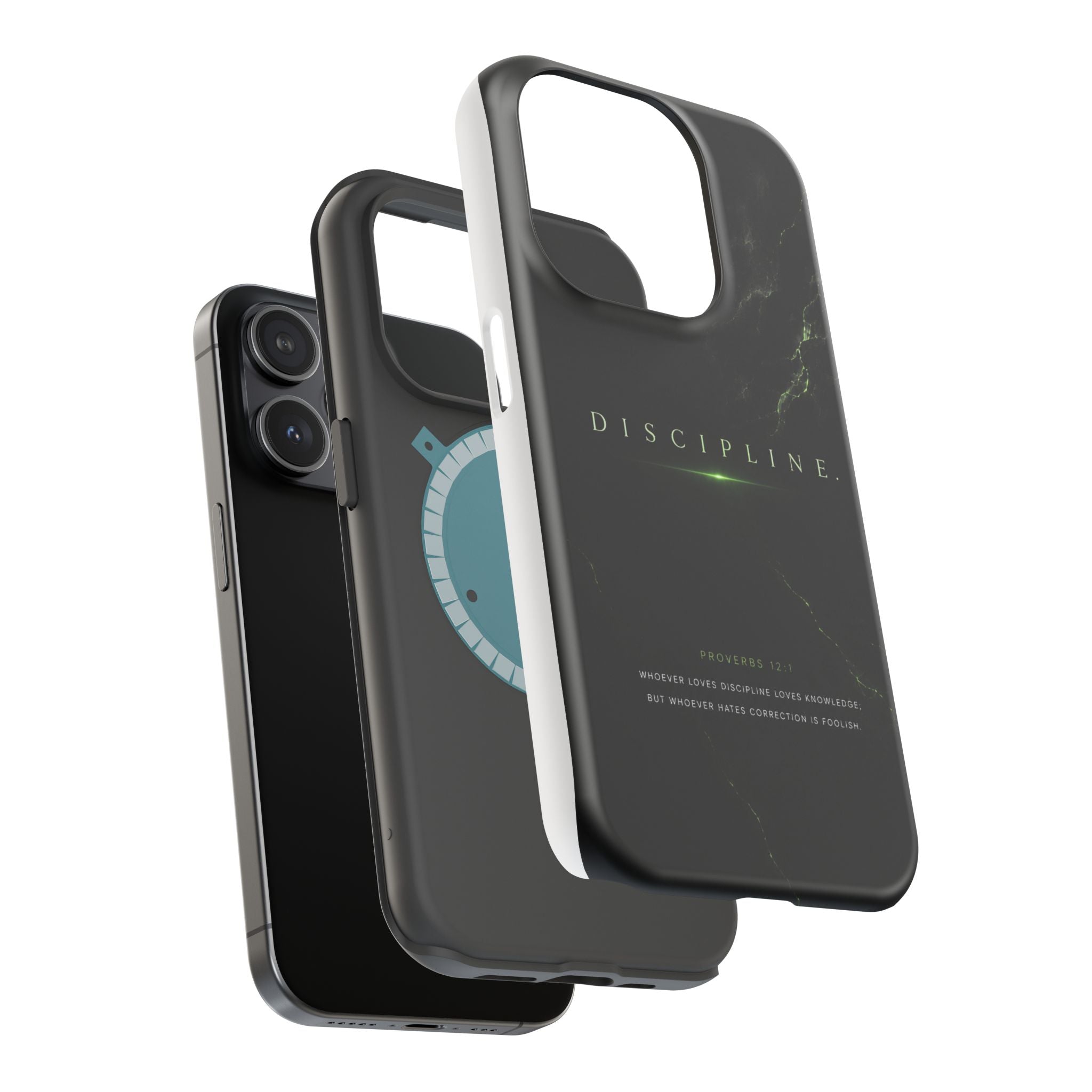 Phone Case for iPhone 17 / 16 / 15 / 14 Pro Max – Discipline | Black Marble Emerald Green | MagSafe Compatible