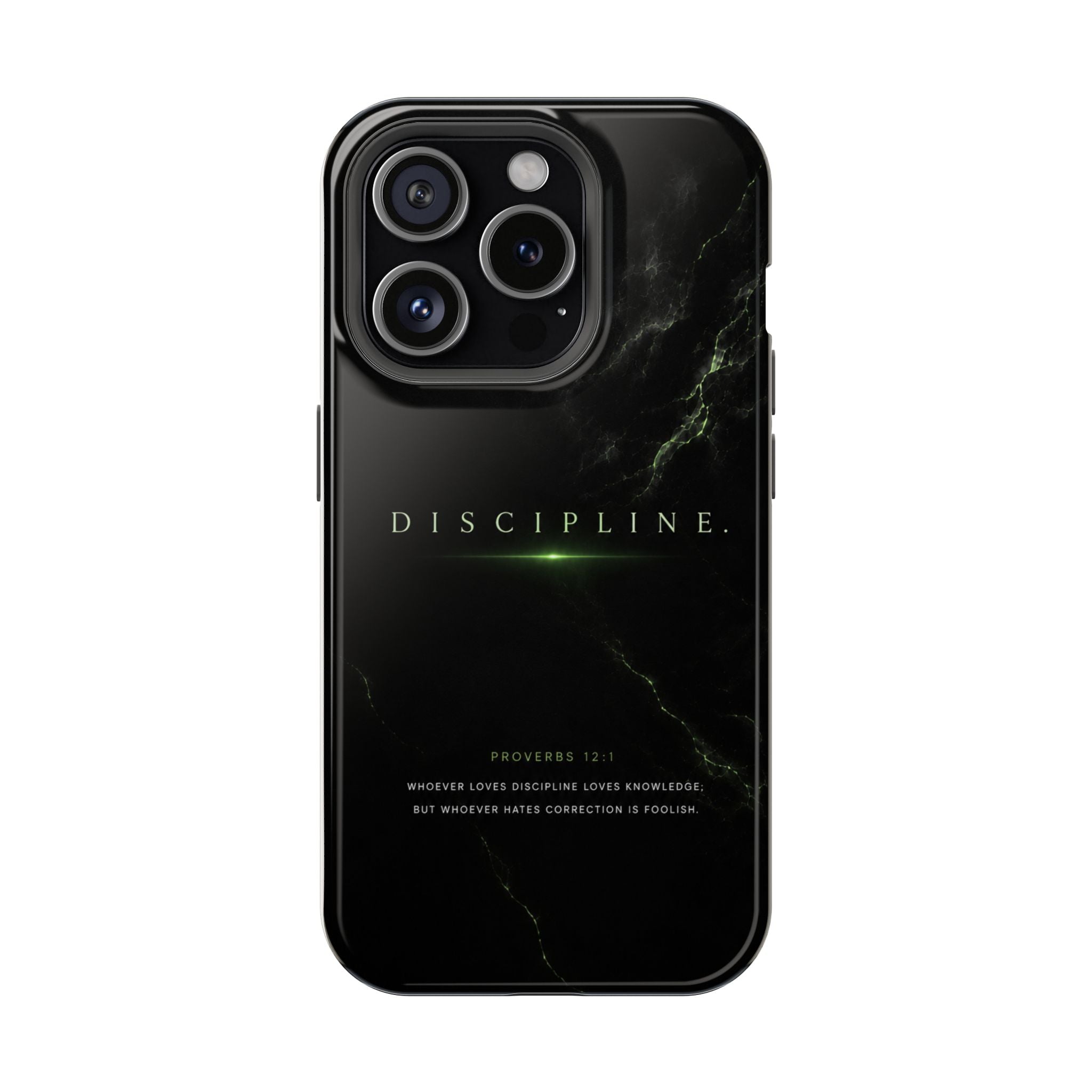Phone Case for iPhone 17 / 16 / 15 / 14 Pro Max – Discipline | Black Marble Emerald Green | MagSafe Compatible
