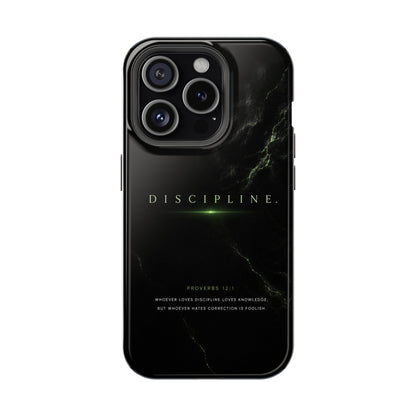 Phone Case for iPhone 17 / 16 / 15 / 14 Pro Max – Discipline | Black Marble Emerald Green | MagSafe Compatible