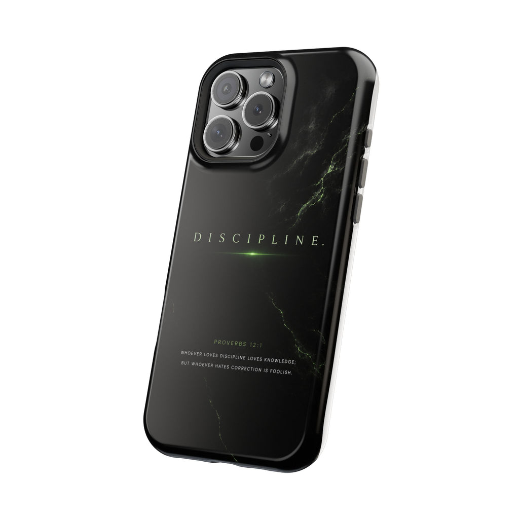Phone Case for iPhone 17 / 16 / 15 / 14 Pro Max – Discipline | Black Marble Emerald Green | MagSafe Compatible