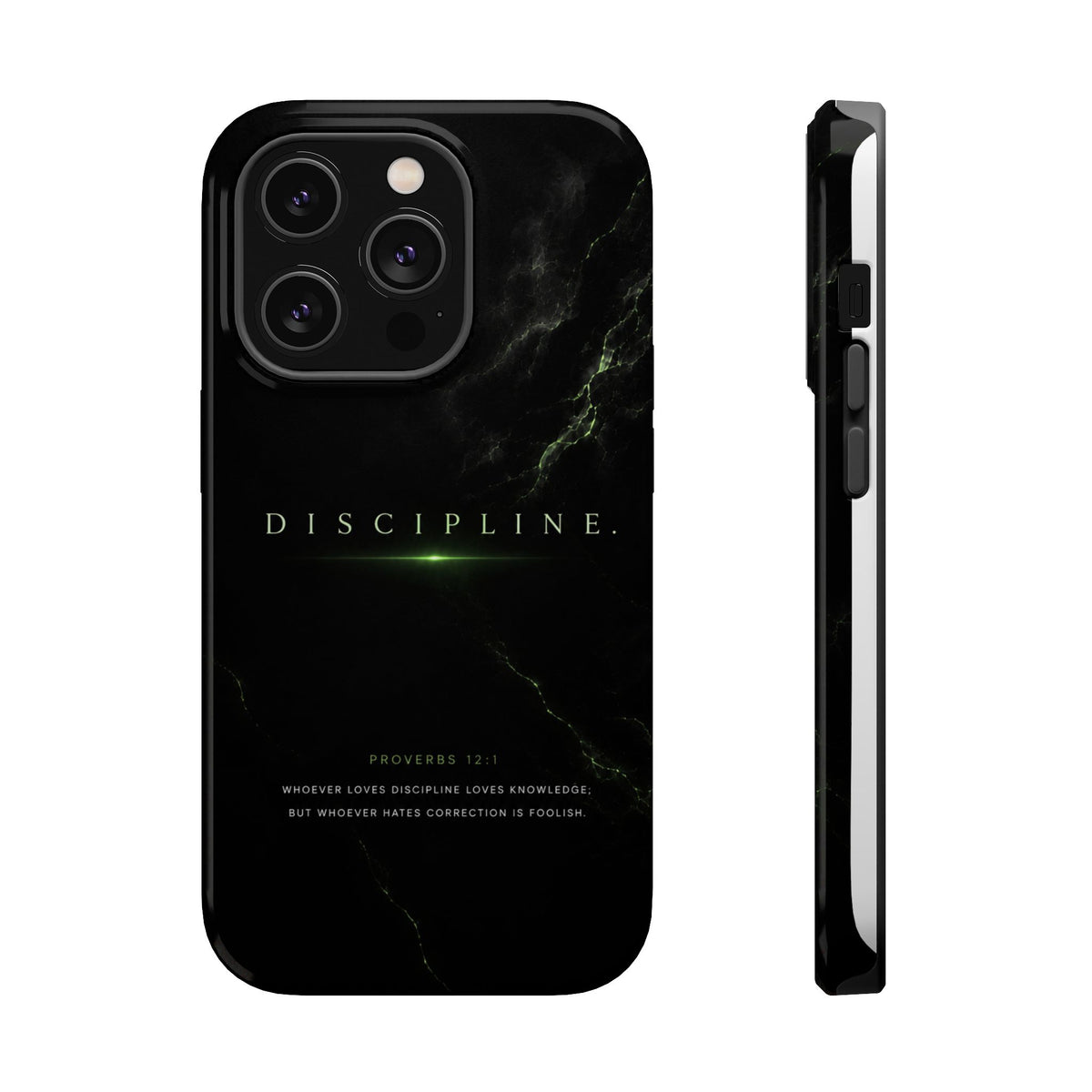 Phone Case for iPhone 17 / 16 / 15 / 14 Pro Max – Discipline | Black Marble Emerald Green | MagSafe Compatible