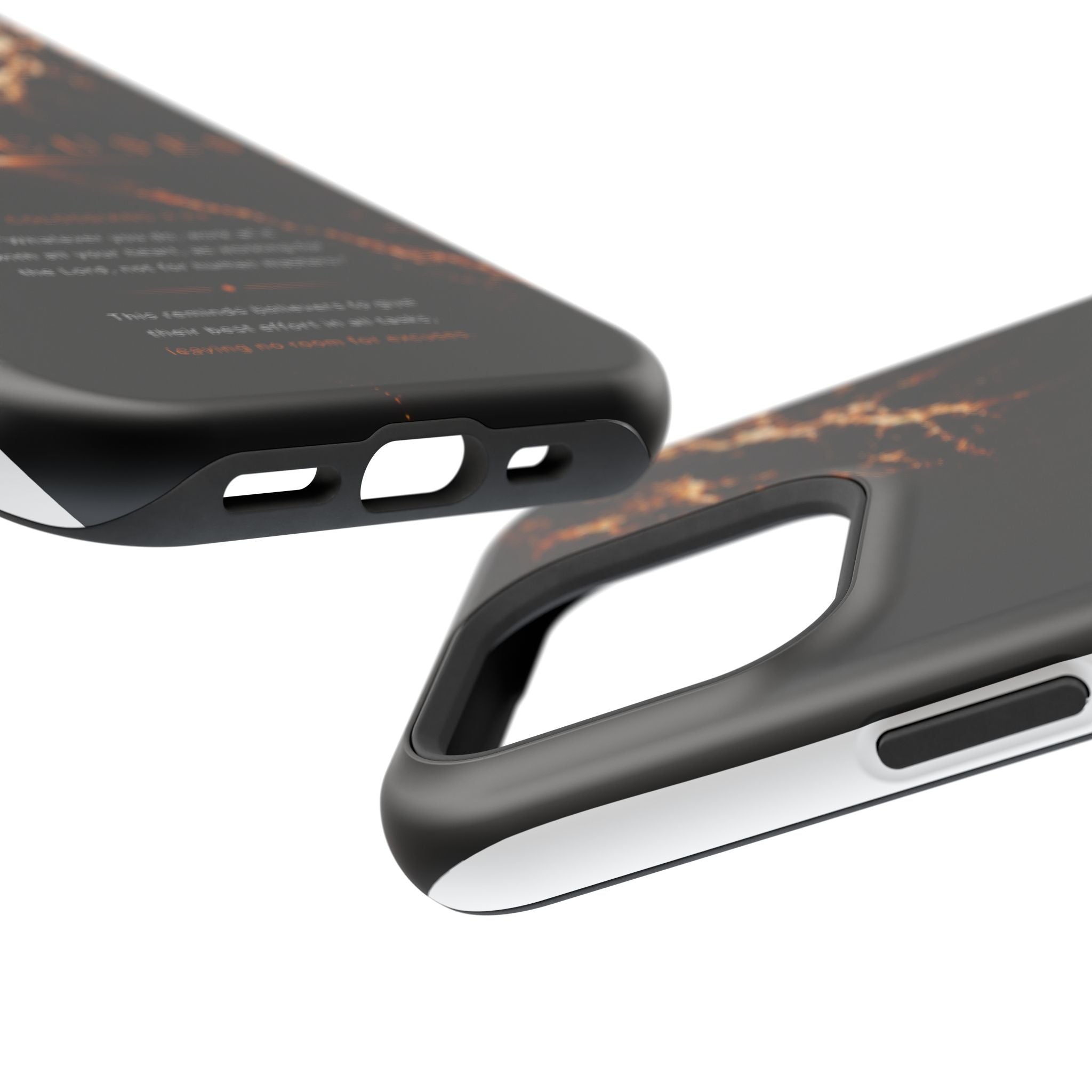 Phone Case for iPhone 17 / 16 / 15 / 14 Pro Max – Discipline | Black Marble Orange | MagSafe Compatible