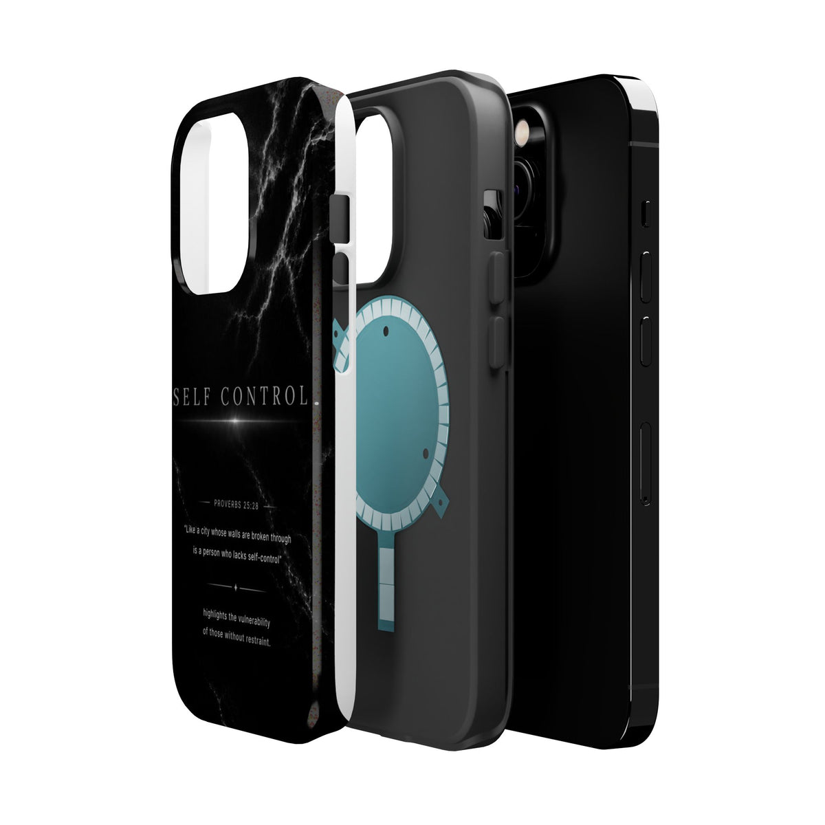Phone Case for iPhone 17 / 16 / 15 / 14 Pro Max – Discipline | Black Marble Monochrome | MagSafe Compatible