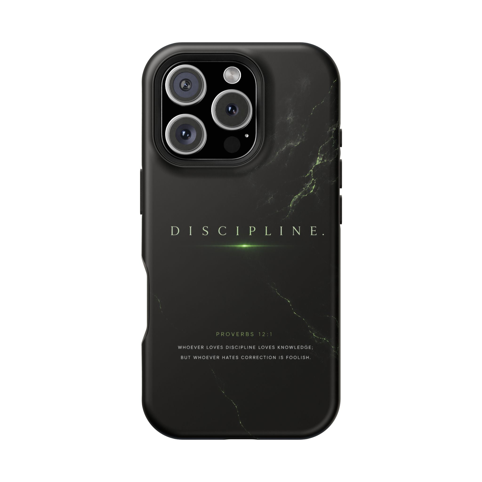 Phone Case for iPhone 17 / 16 / 15 / 14 Pro Max – Discipline | Black Marble Emerald Green | MagSafe Compatible