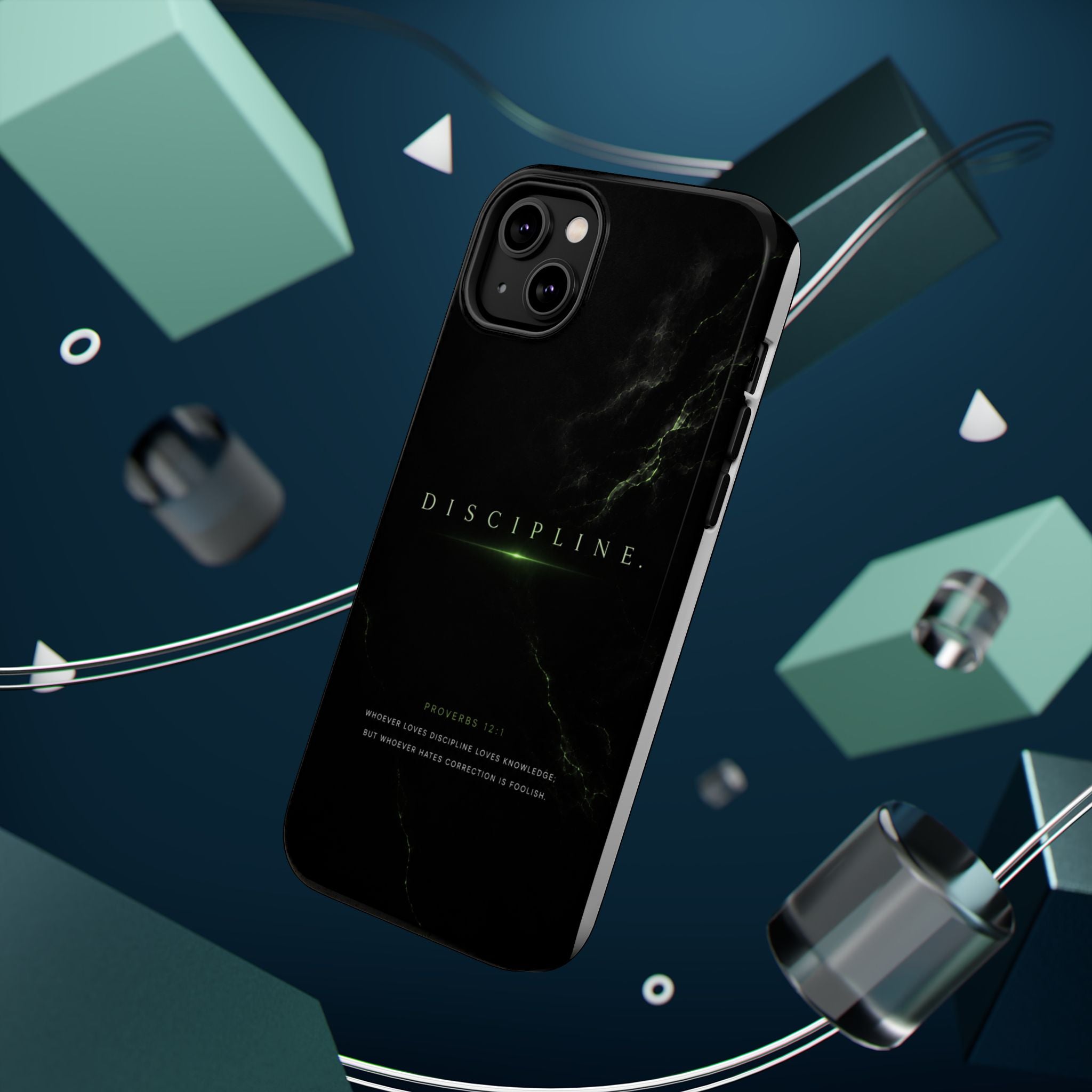 Phone Case for iPhone 17 / 16 / 15 / 14 Pro Max – Discipline | Black Marble Emerald Green | MagSafe Compatible