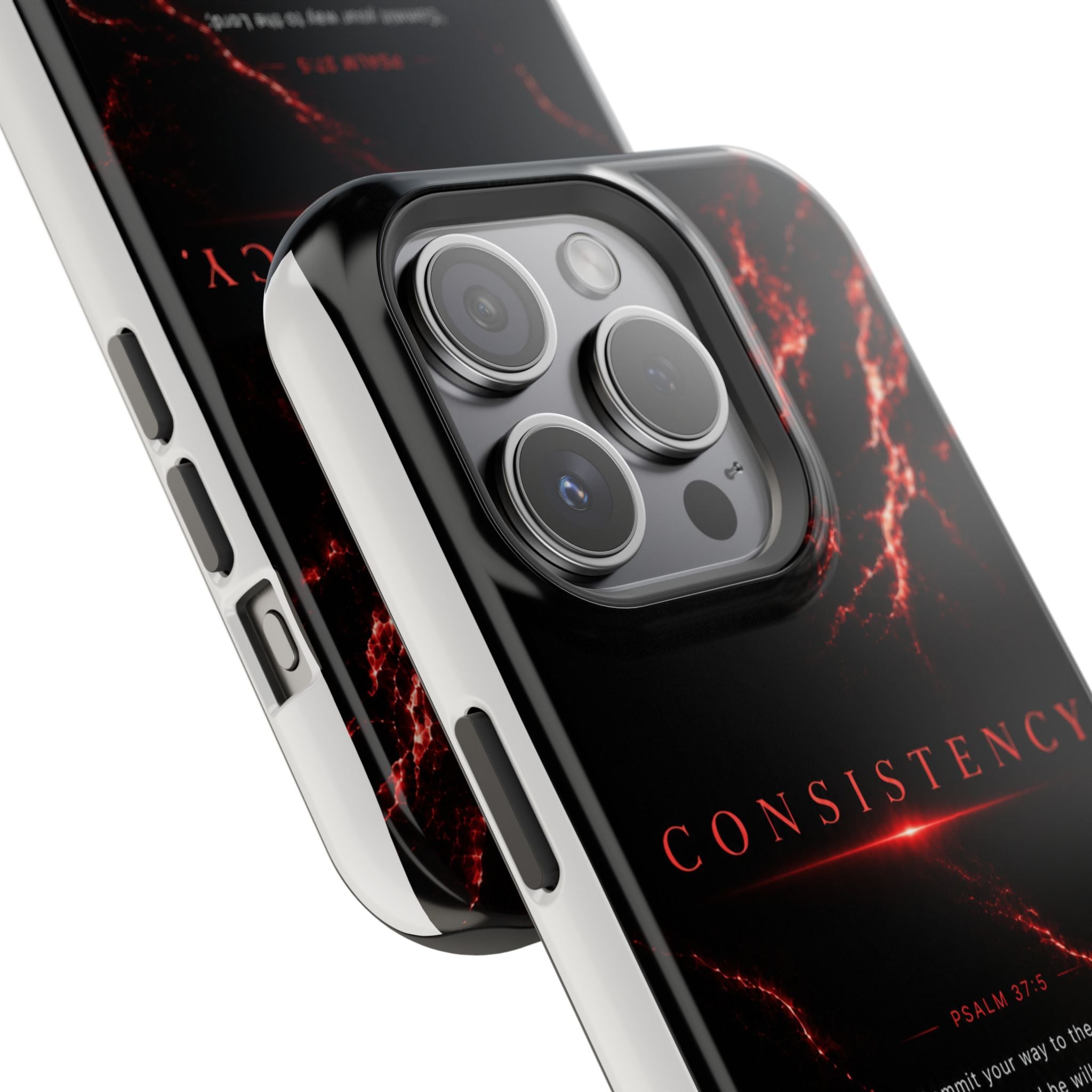 Phone Case for iPhone 17 / 16 / 15 / 14 Pro Max – Discipline | Black Marble Dark Red | MagSafe Compatible