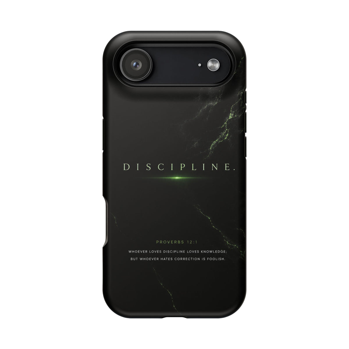 Phone Case for iPhone 17 / 16 / 15 / 14 Pro Max – Discipline | Black Marble Emerald Green | MagSafe Compatible