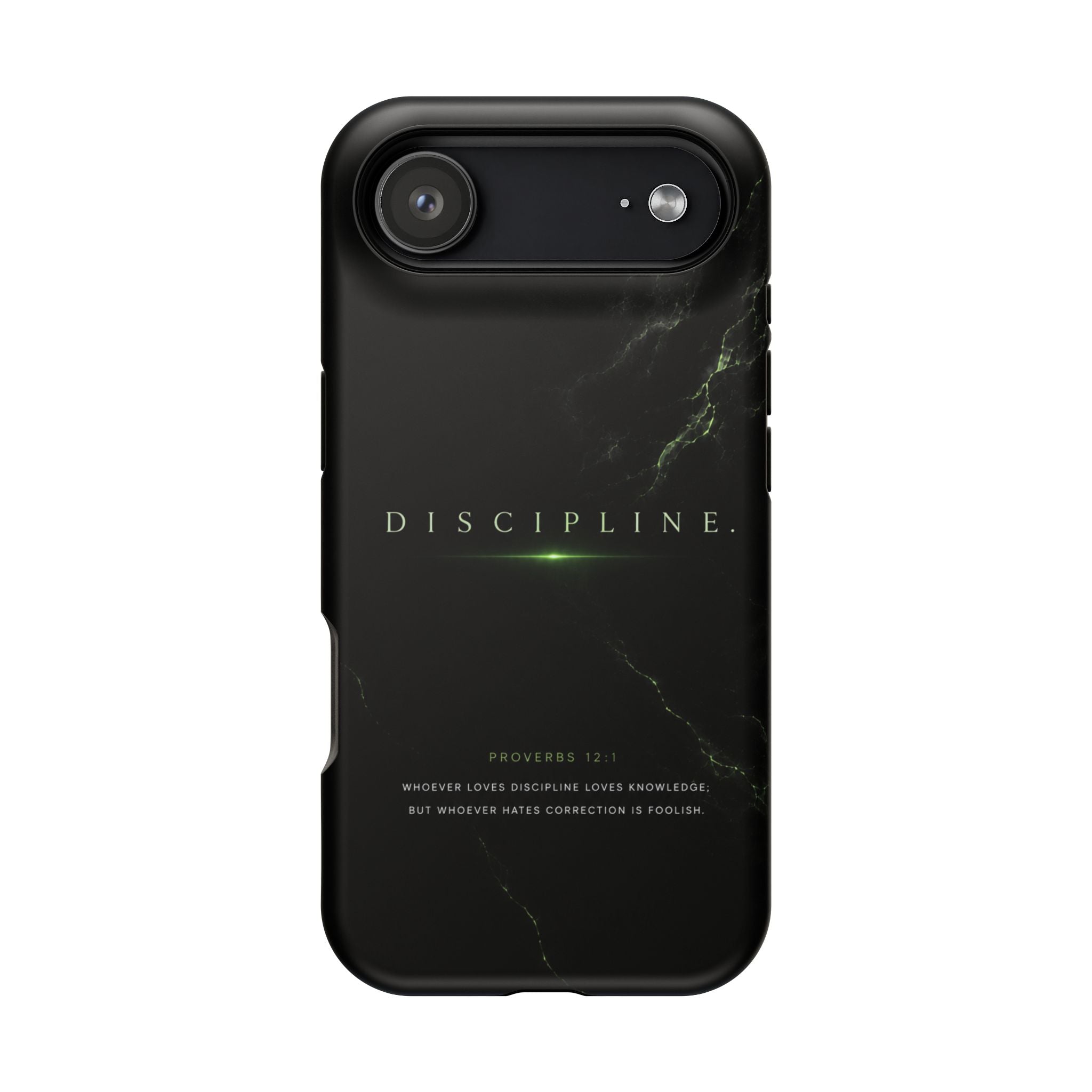 Phone Case for iPhone 17 / 16 / 15 / 14 Pro Max – Discipline | Black Marble Emerald Green | MagSafe Compatible