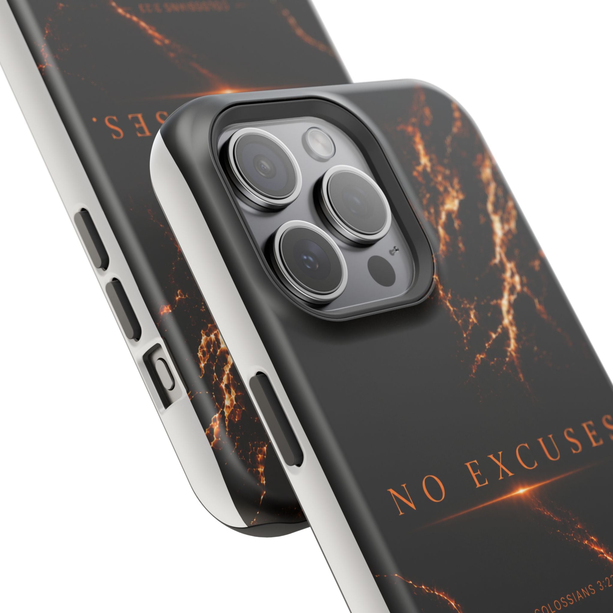 Phone Case for iPhone 17 / 16 / 15 / 14 Pro Max – Discipline | Black Marble Orange | MagSafe Compatible