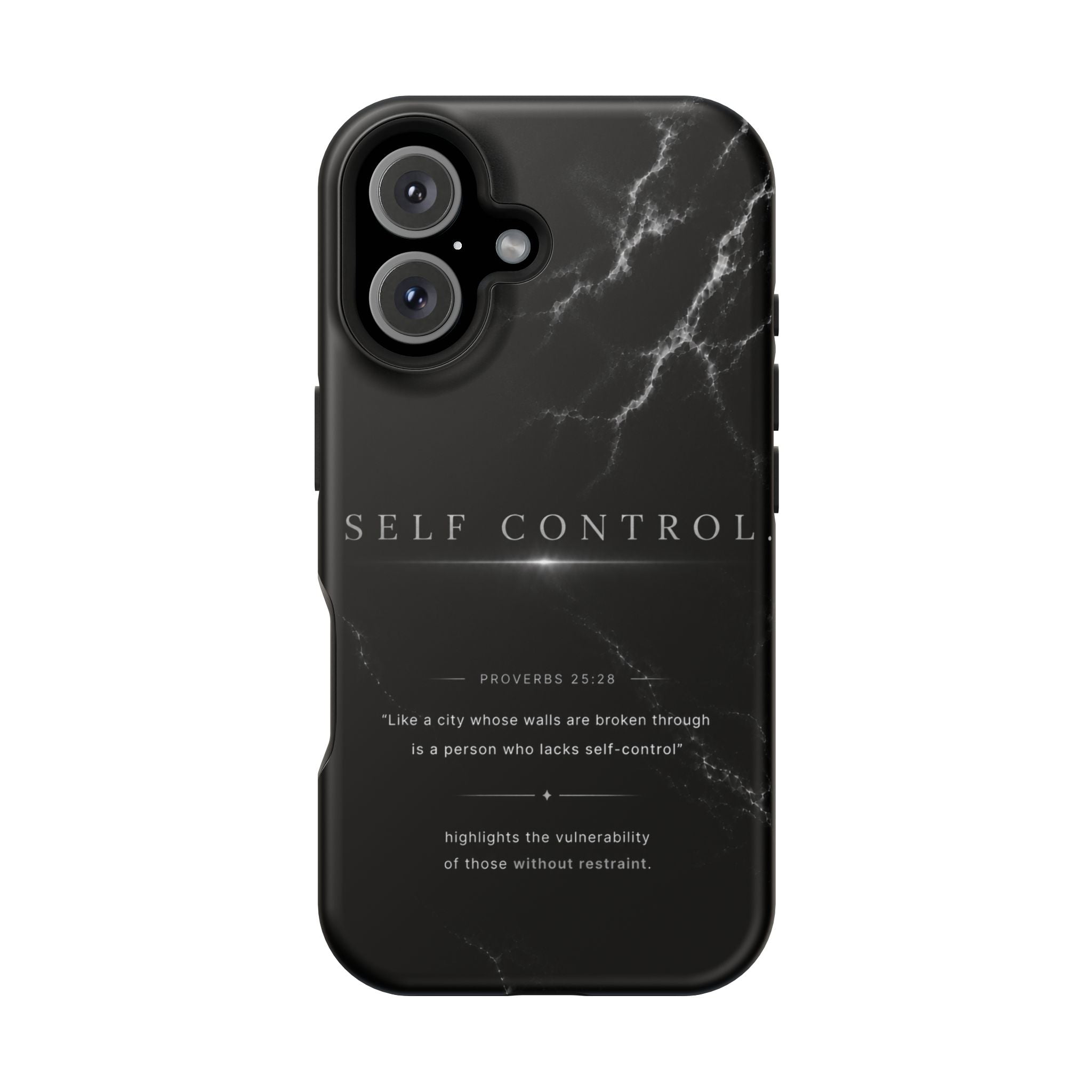 Phone Case for iPhone 17 / 16 / 15 / 14 Pro Max – Discipline | Black Marble Monochrome | MagSafe Compatible