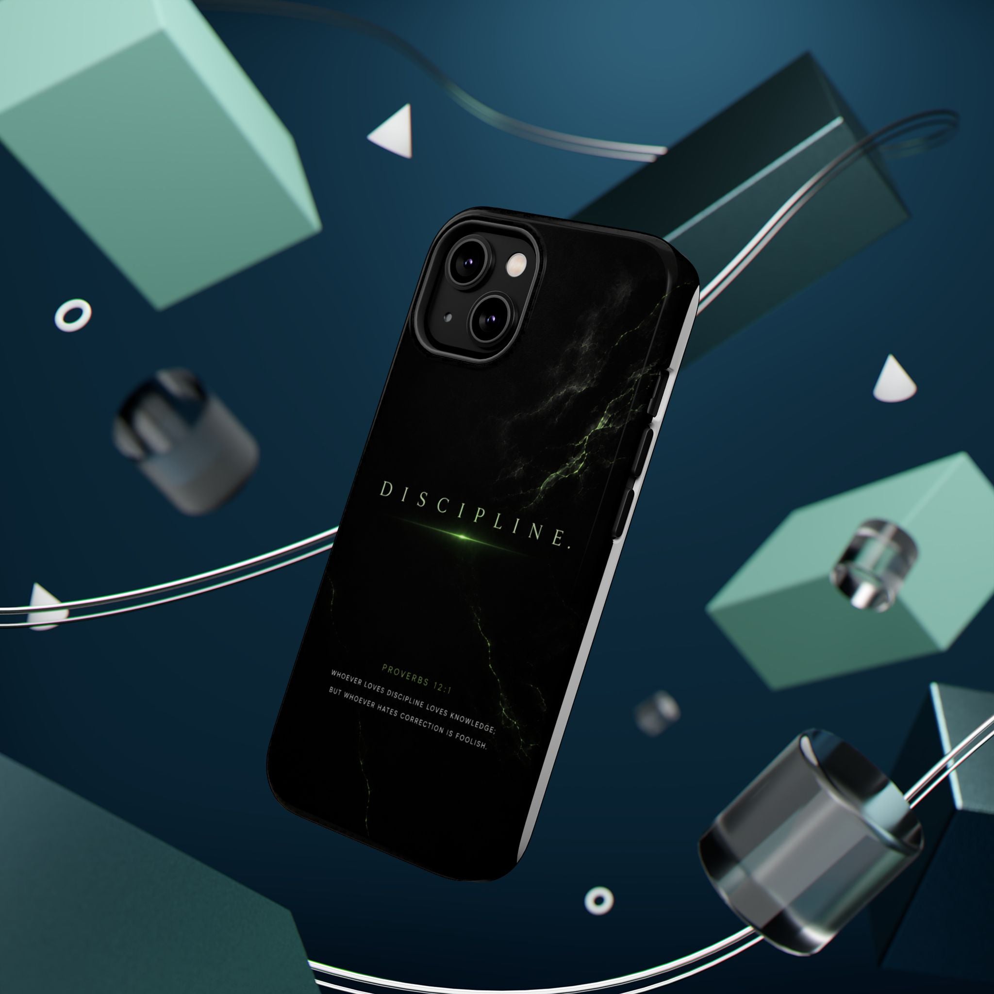 Phone Case for iPhone 17 / 16 / 15 / 14 Pro Max – Discipline | Black Marble Emerald Green | MagSafe Compatible