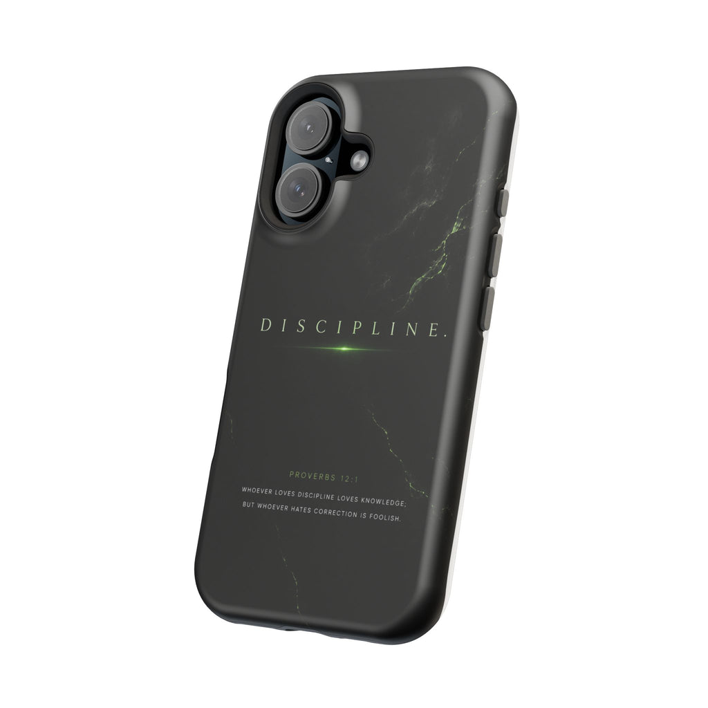 Phone Case for iPhone 17 / 16 / 15 / 14 Pro Max – Discipline | Black Marble Emerald Green | MagSafe Compatible