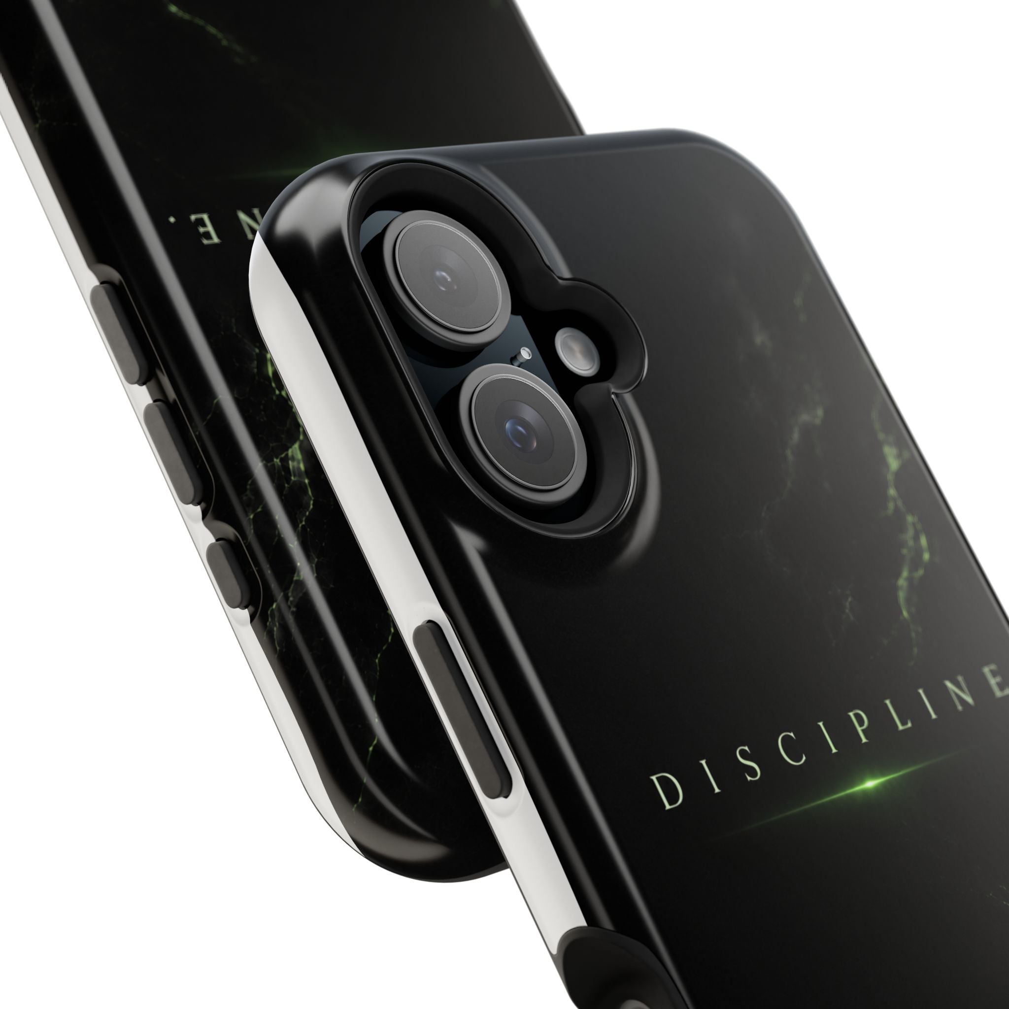 Phone Case for iPhone 17 / 16 / 15 / 14 Pro Max – Discipline | Black Marble Emerald Green | MagSafe Compatible