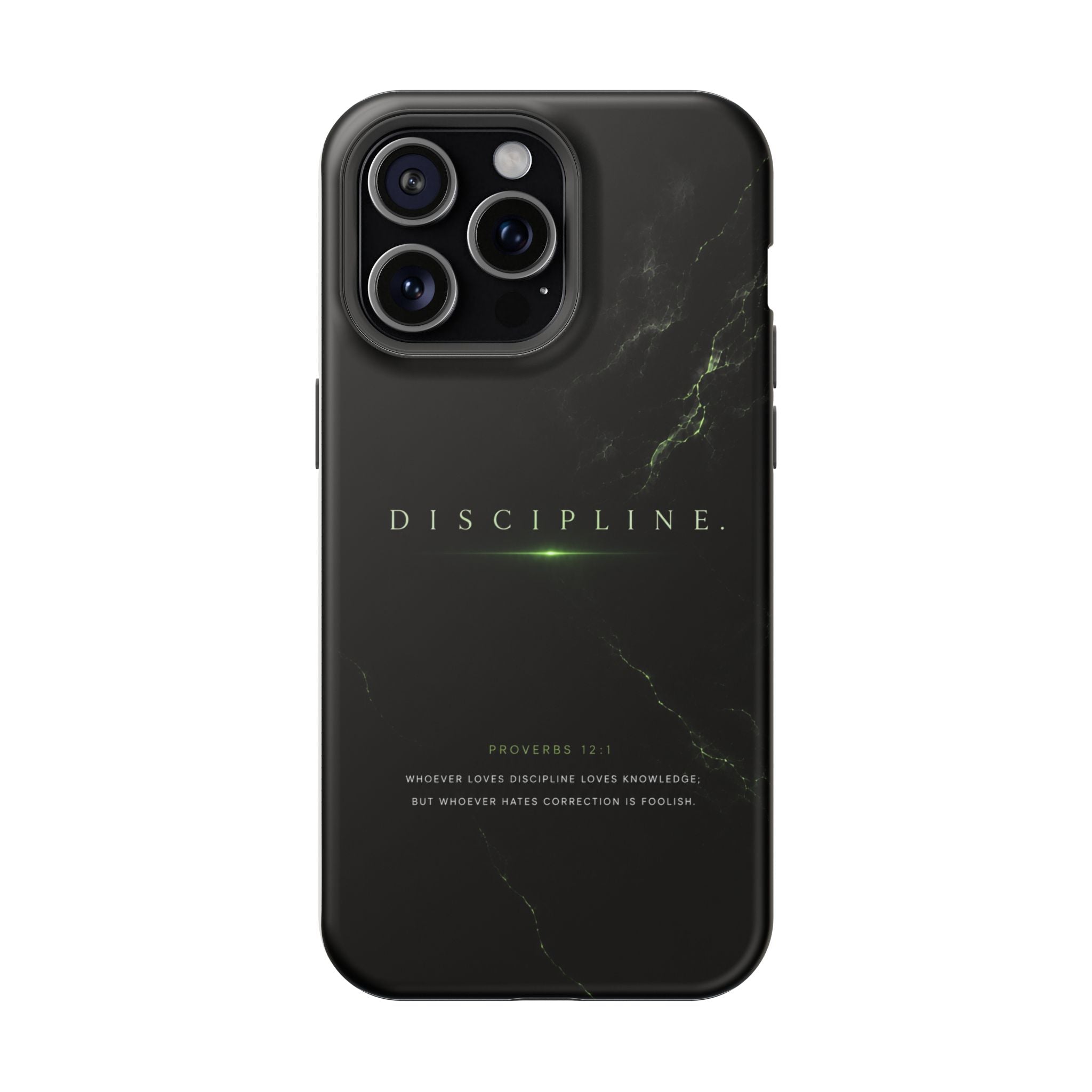 Phone Case for iPhone 17 / 16 / 15 / 14 Pro Max – Discipline | Black Marble Emerald Green | MagSafe Compatible