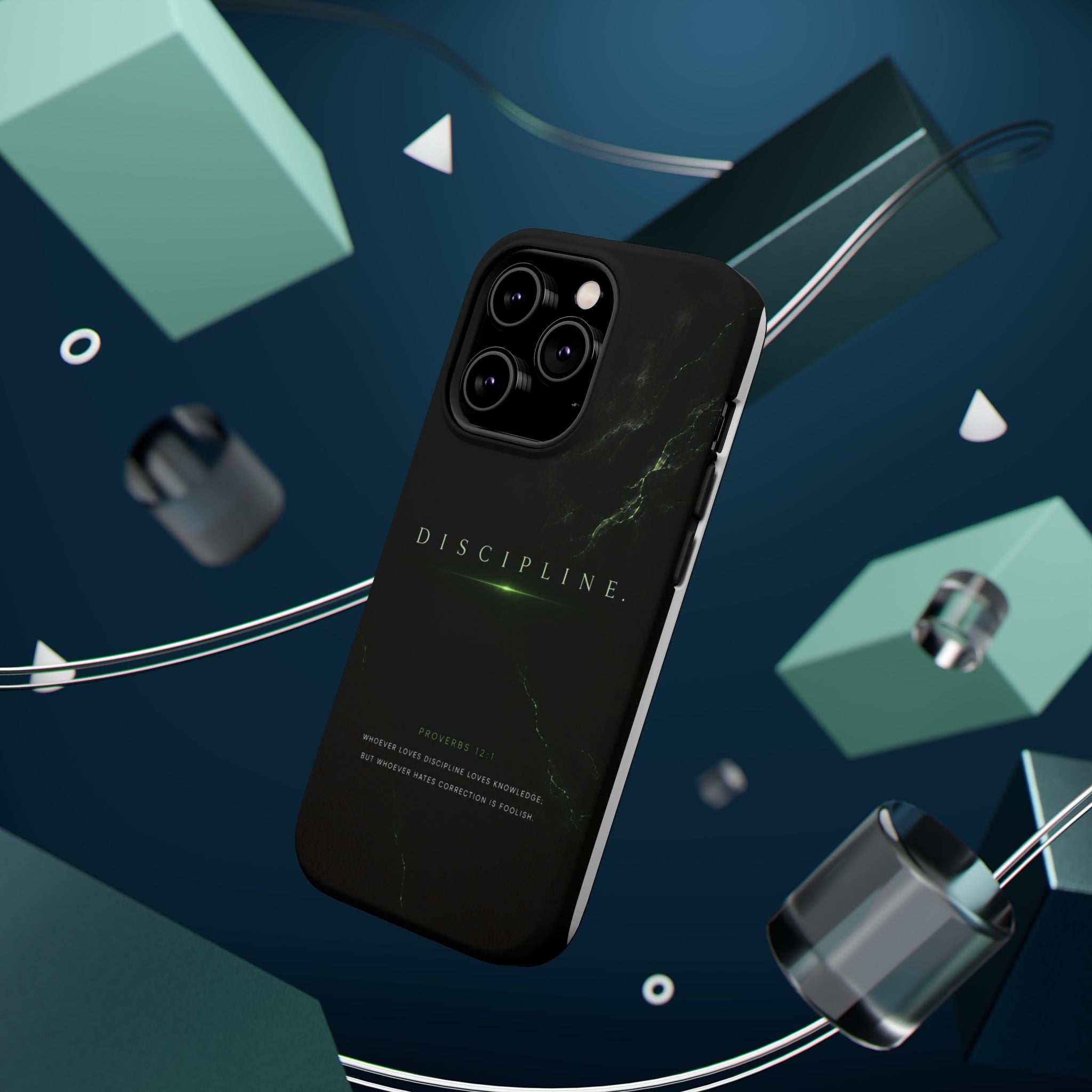 Phone Case for iPhone 17 / 16 / 15 / 14 Pro Max – Discipline | Black Marble Emerald Green | MagSafe Compatible