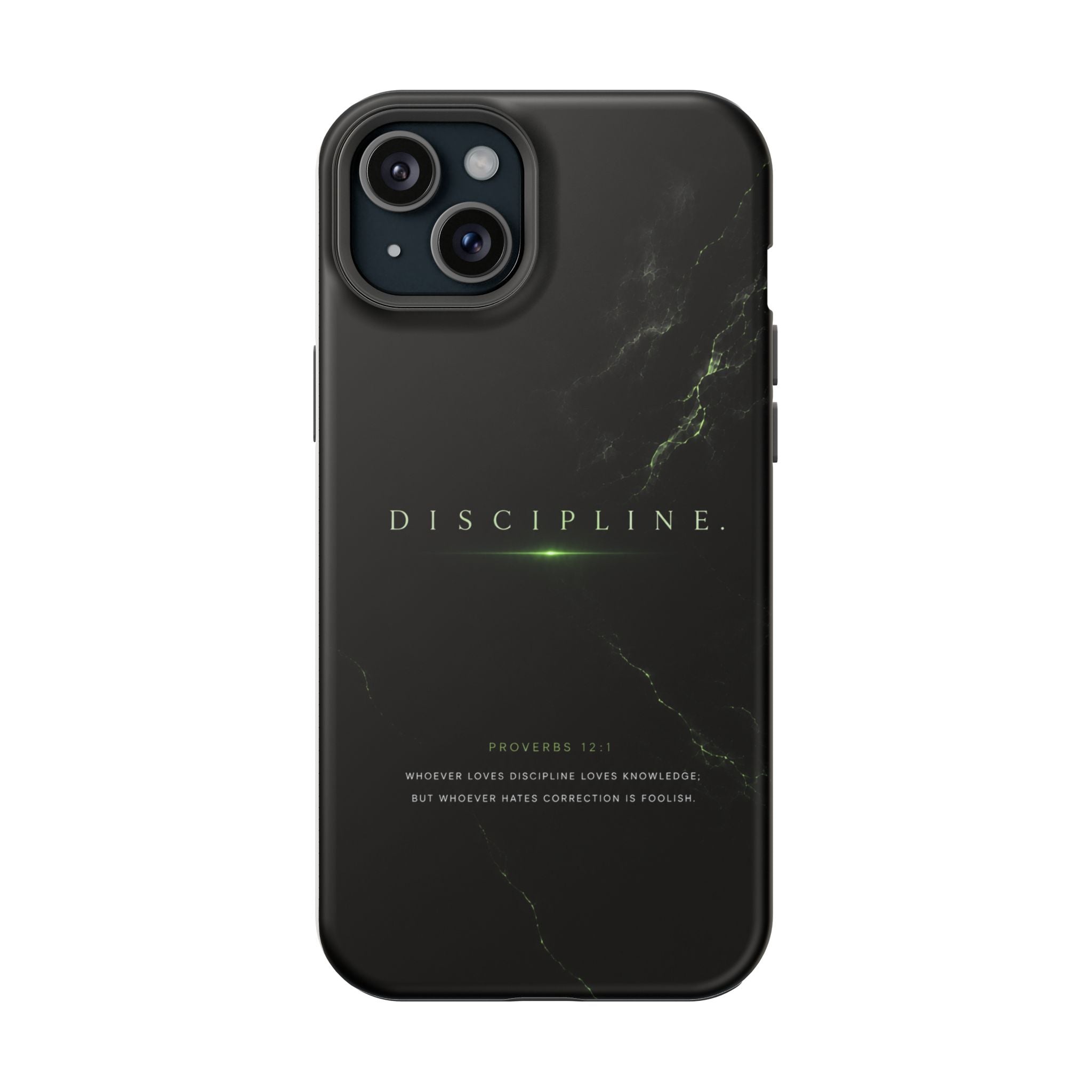 Phone Case for iPhone 17 / 16 / 15 / 14 Pro Max – Discipline | Black Marble Emerald Green | MagSafe Compatible