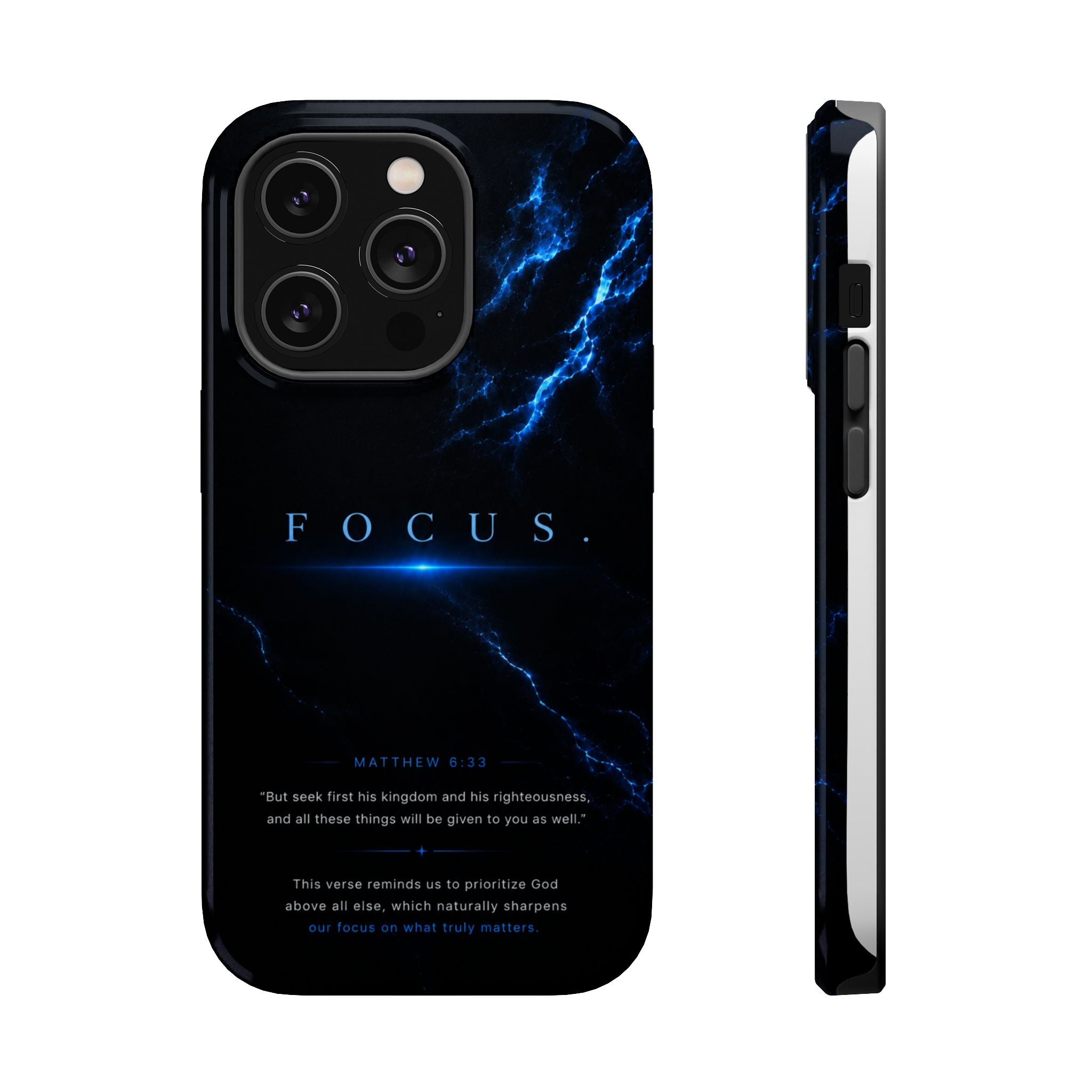 Phone Case for iPhone 17 / 16 / 15 / 14 Pro Max – Discipline | Black Marble Deep Blue | MagSafe Compatible