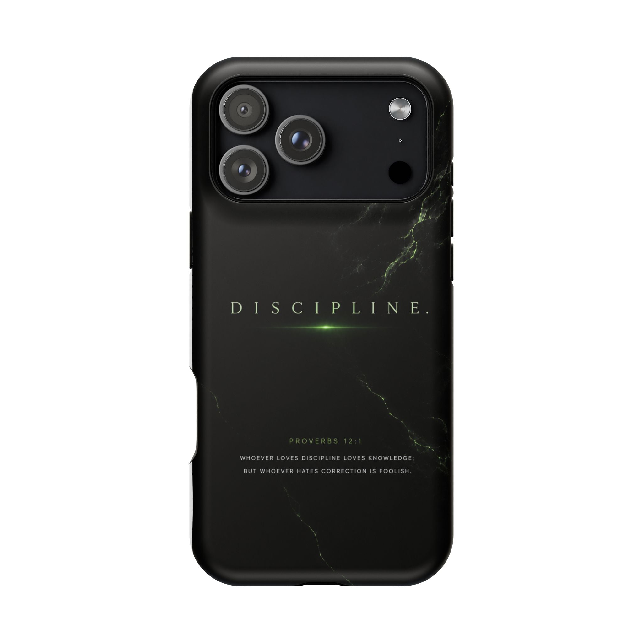 Phone Case for iPhone 17 / 16 / 15 / 14 Pro Max – Discipline | Black Marble Emerald Green | MagSafe Compatible