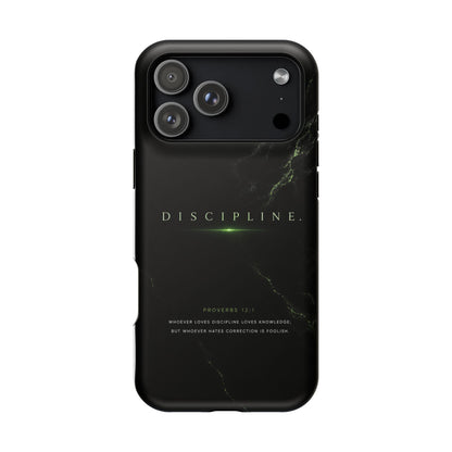 Phone Case for iPhone 17 / 16 / 15 / 14 Pro Max – Discipline | Black Marble Emerald Green | MagSafe Compatible