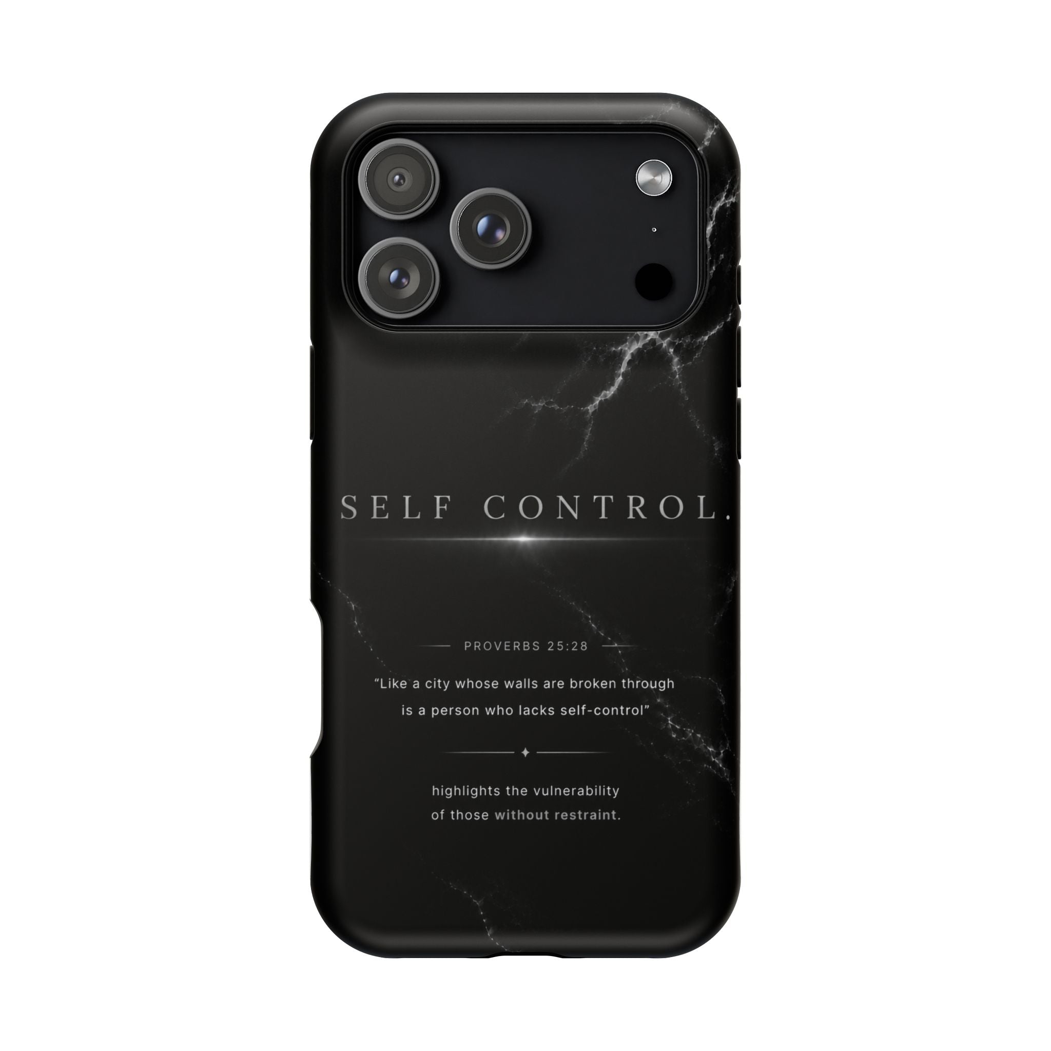 Phone Case for iPhone 17 / 16 / 15 / 14 Pro Max – Discipline | Black Marble Monochrome | MagSafe Compatible