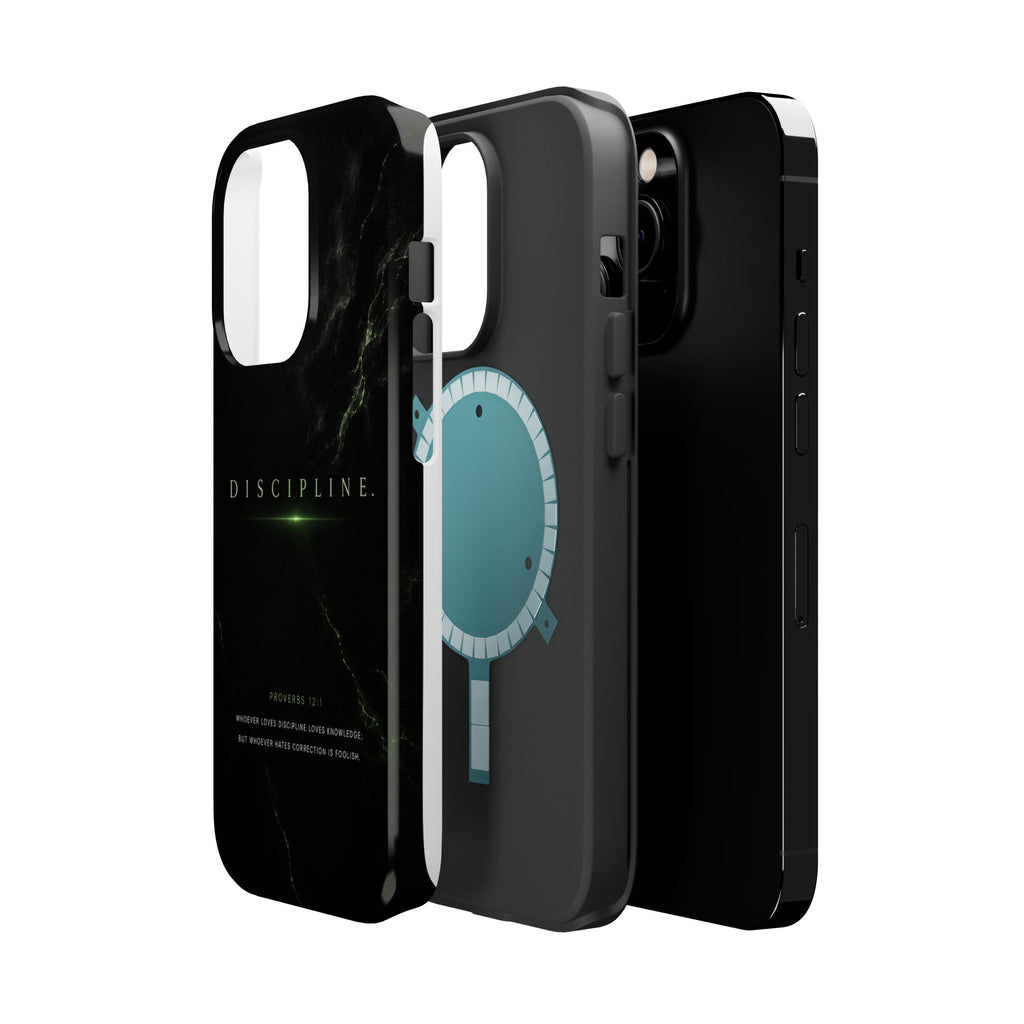 Phone Case for iPhone 17 / 16 / 15 / 14 Pro Max – Discipline | Black Marble Emerald Green | MagSafe Compatible